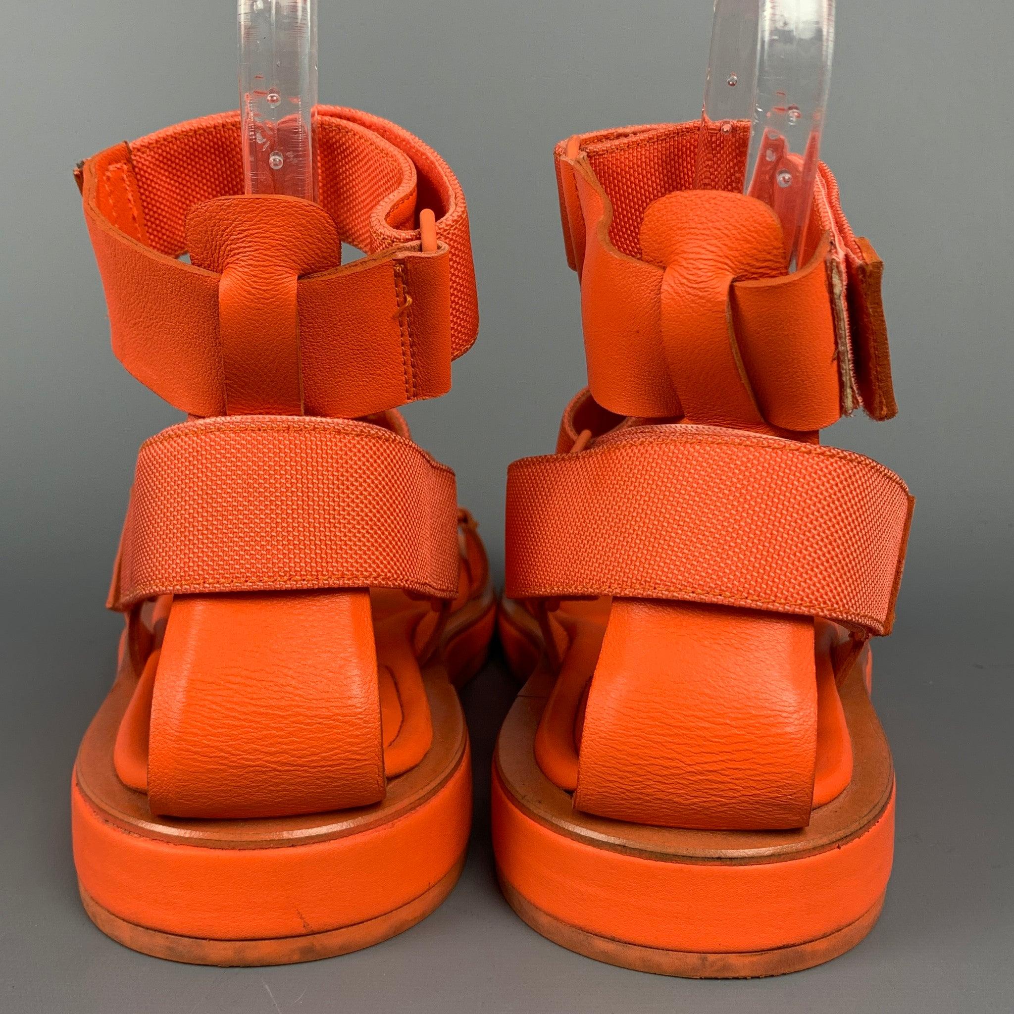 CALVIN KLEIN COLLECTION Size 12 Orange Leather Straps Sandals 2