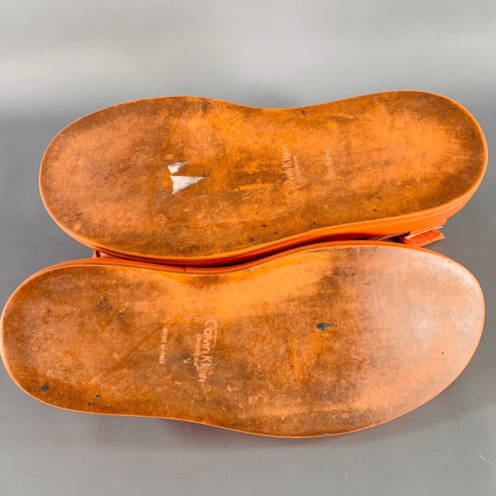 CALVIN KLEIN COLLECTION Size 12 Orange Leather Straps Sandals For Sale 3