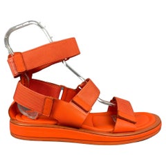 CALVIN KLEIN COLLECTION Size 12 Orange Leather Straps Sandals