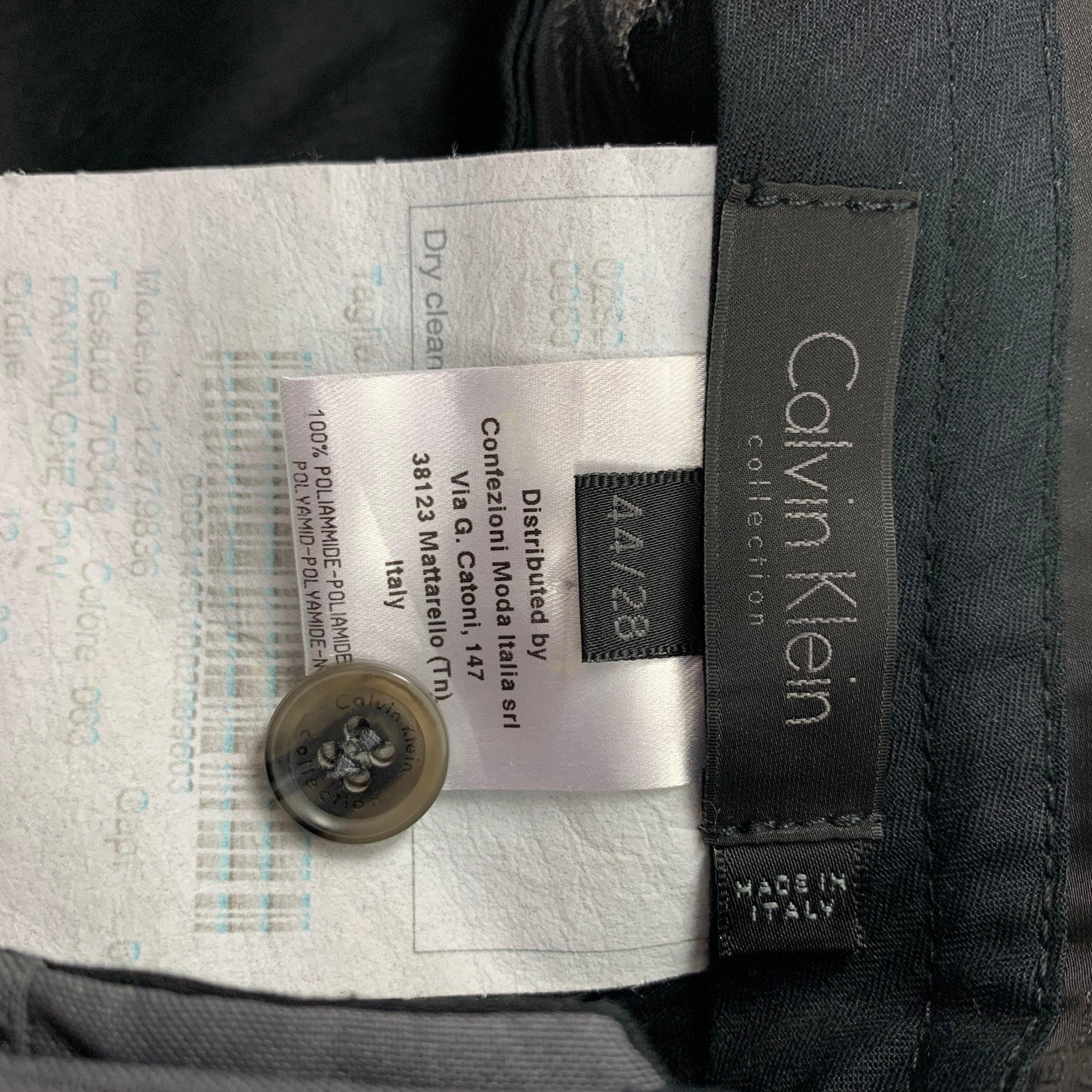 CALVIN KLEIN COLLECTION Size 28 Grey Navy Dyed Polyamide Zip Fly Dress Pants For Sale 1