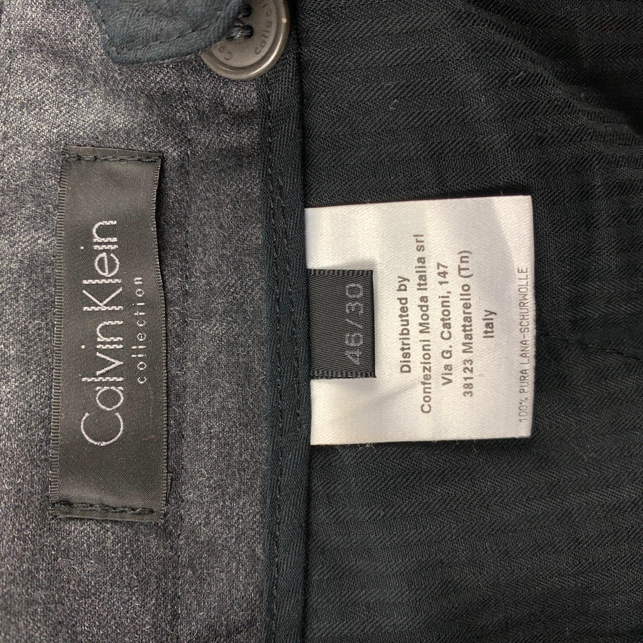 CALVIN KLEIN COLLECTION Size 30 Charcoal Wool Pleated Dress Pants For Sale  at 1stDibs