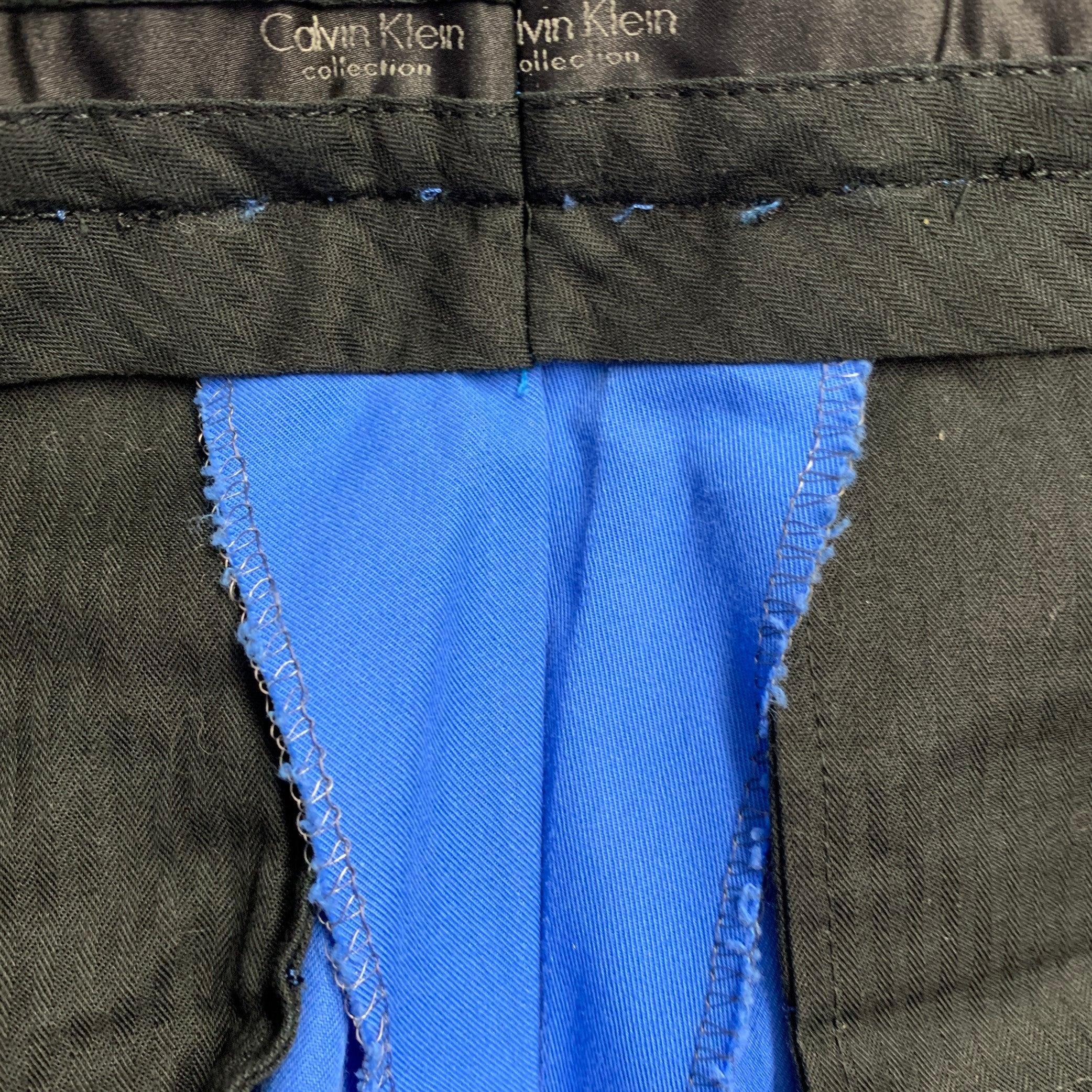 CALVIN KLEIN COLLECTION Size 31 Blue Cotton Flat Front Dress Pants For Sale 2
