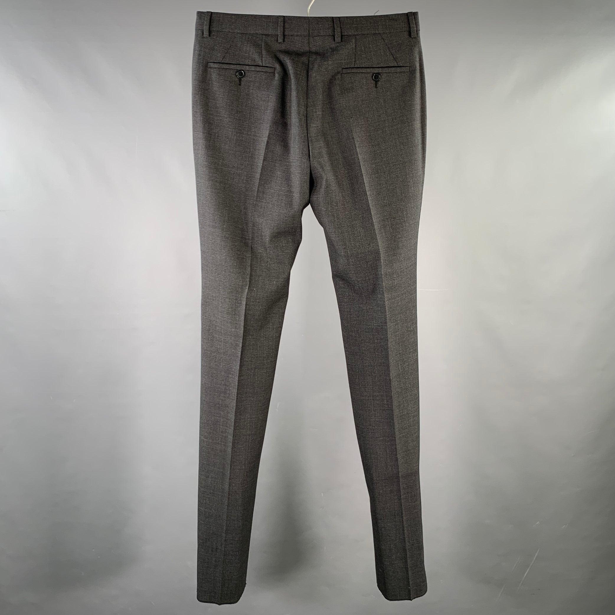 Gris CALVIN KLEIN COLLECTION Taille 32 Laine à grille anthracite Pantalon plat sur le devant en vente