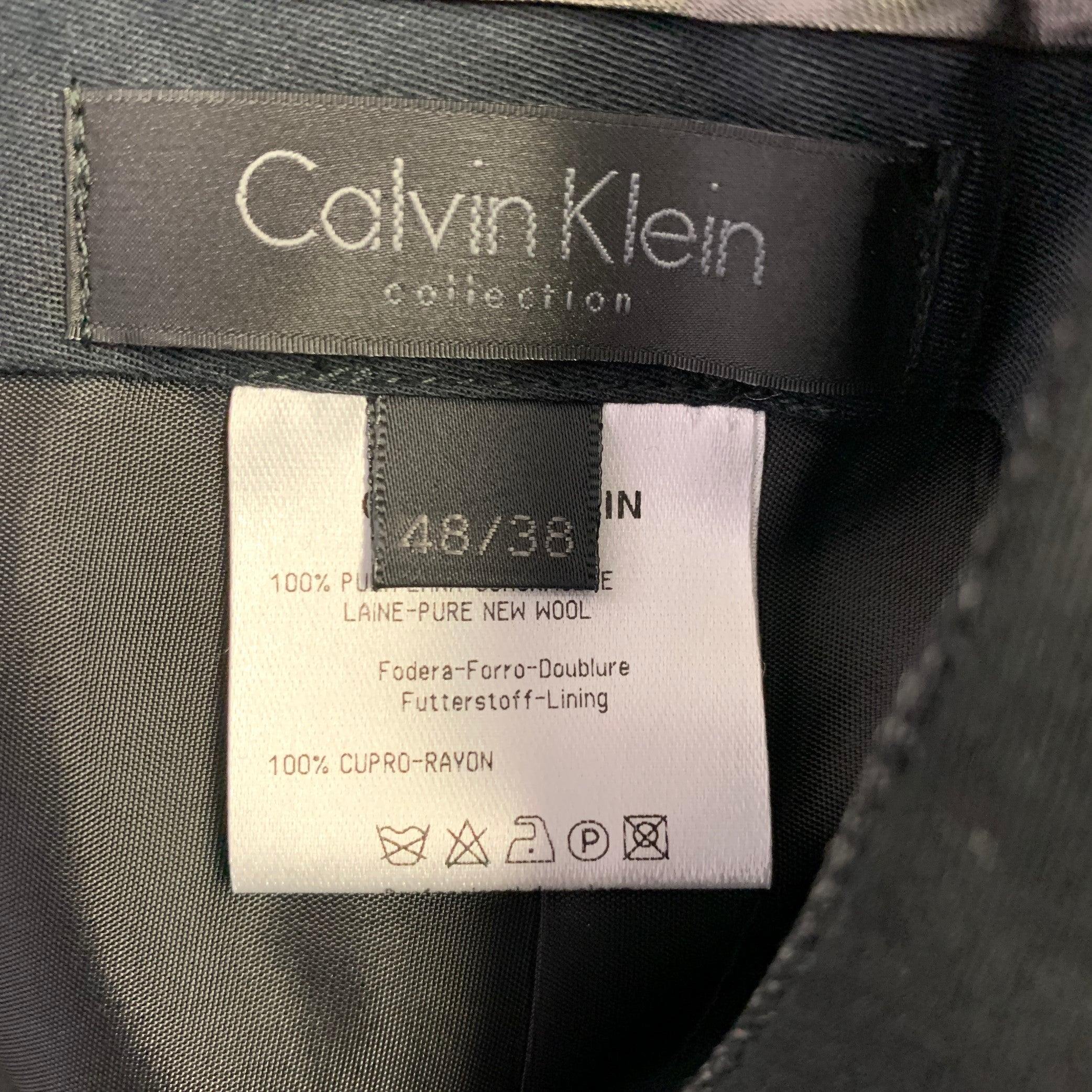 CALVIN KLEIN COLLECTION Taille 32 Laine à grille anthracite Pantalon plat sur le devant en vente 1