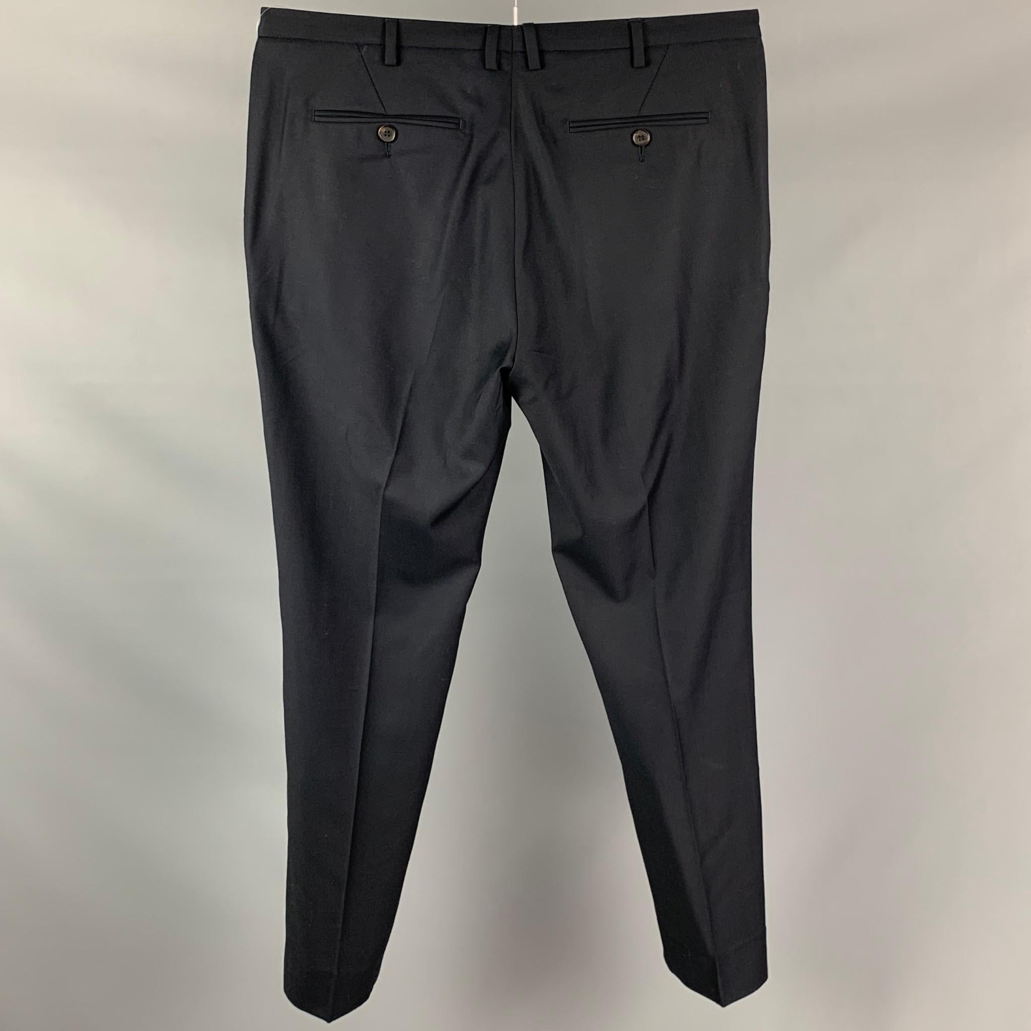 Black CALVIN KLEIN COLLECTION Size 33 Navy Wool Zip Fly Dress Pants