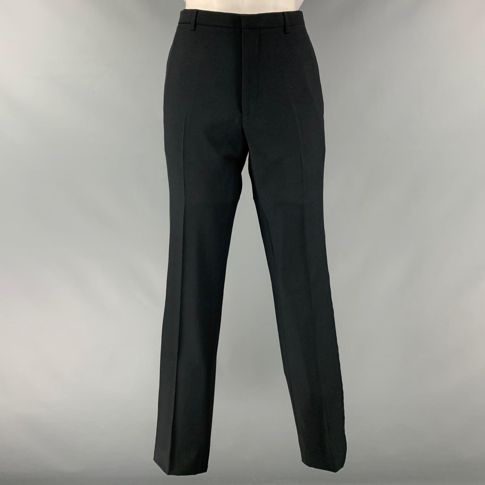 CALVIN KLEIN COLLECTION Size 34 Black Solid Wool Peak Lapel Tuxedo For Sale 2