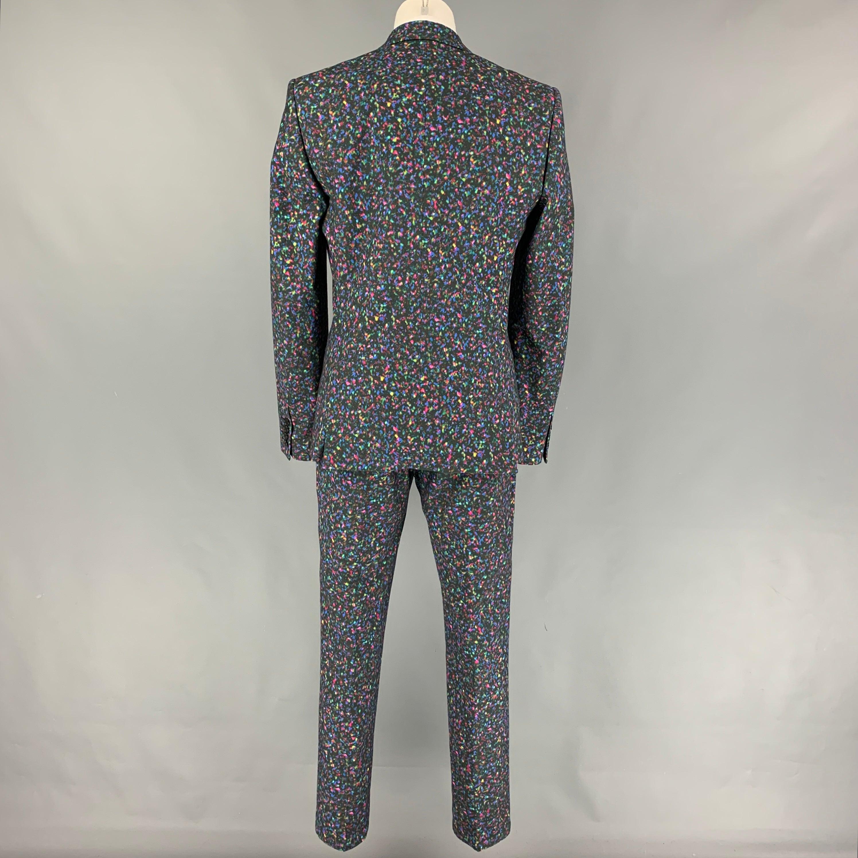 Men's CALVIN KLEIN COLLECTION Size 34 Multi-Color Print Cotton Notch Lapel Suit For Sale