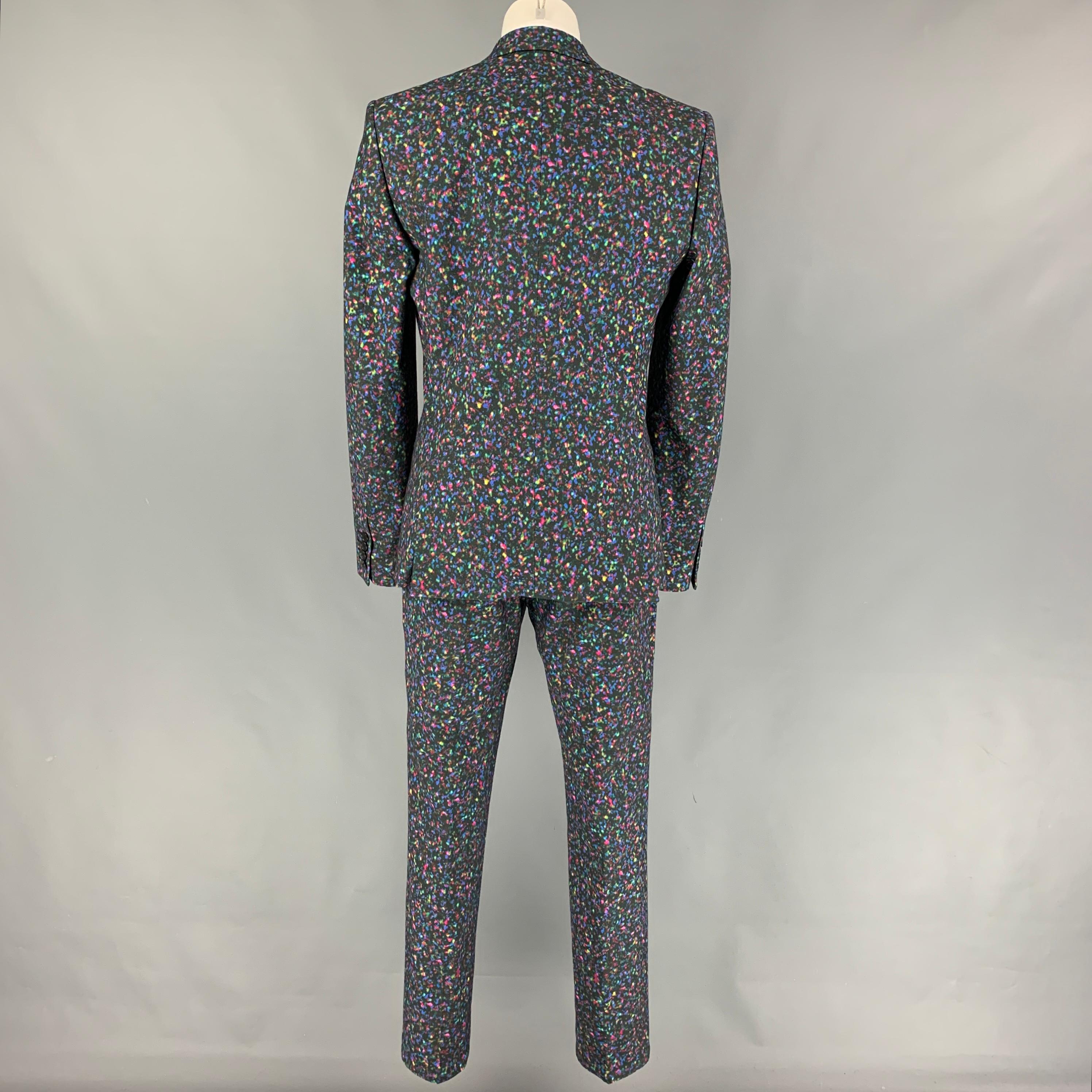 Men's CALVIN KLEIN COLLECTION Size 34 Multi-Color Print Cotton Notch Lapel Suit