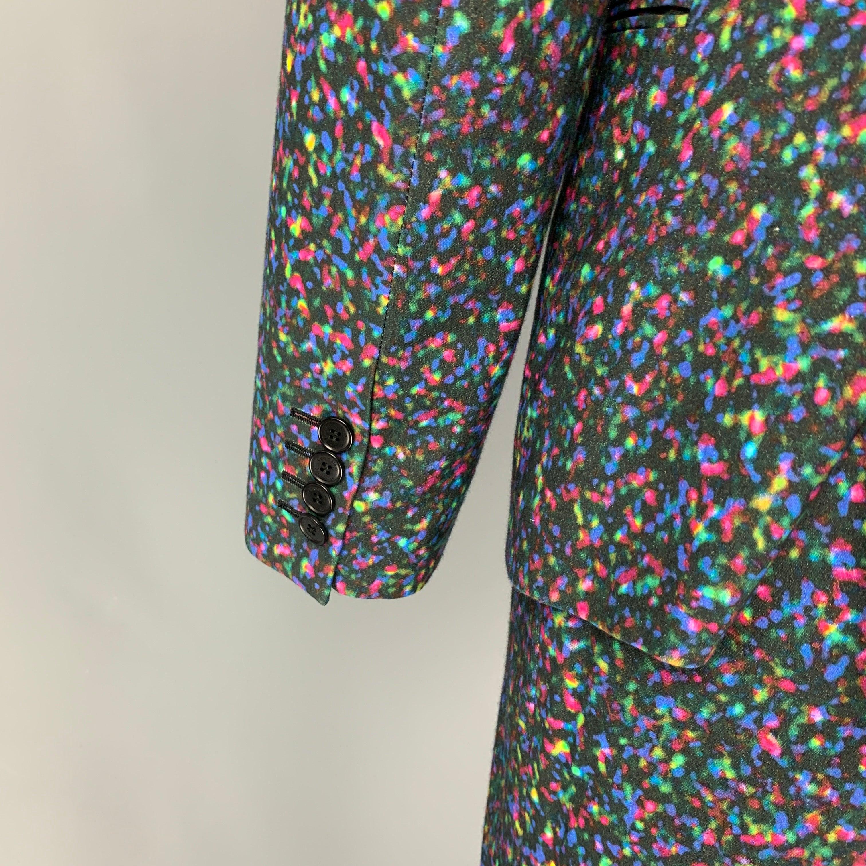 CALVIN KLEIN COLLECTION Size 34 Multi-Color Print Cotton Notch Lapel Suit For Sale 1