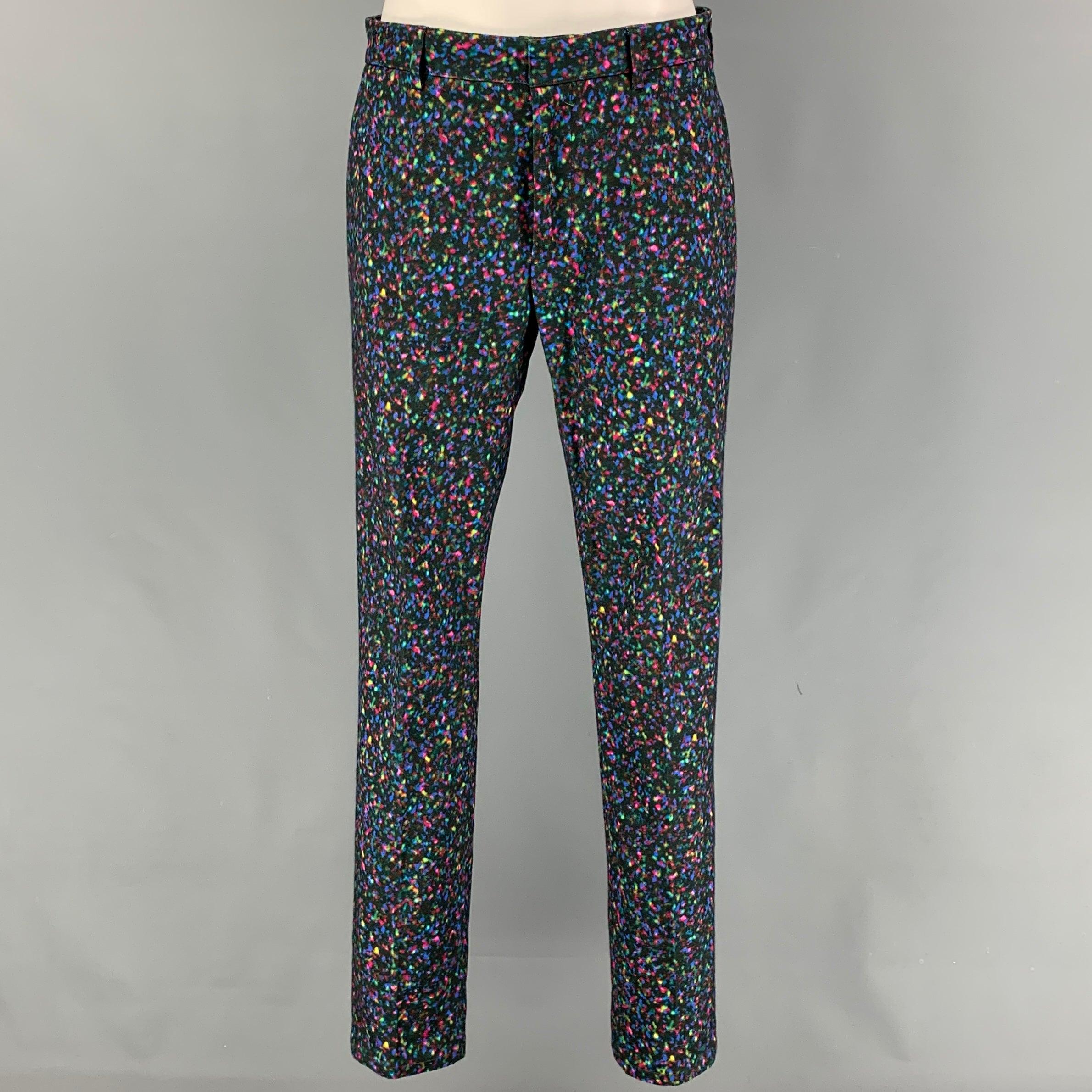 CALVIN KLEIN COLLECTION Size 34 Multi-Color Print Cotton Notch Lapel Suit For Sale 2