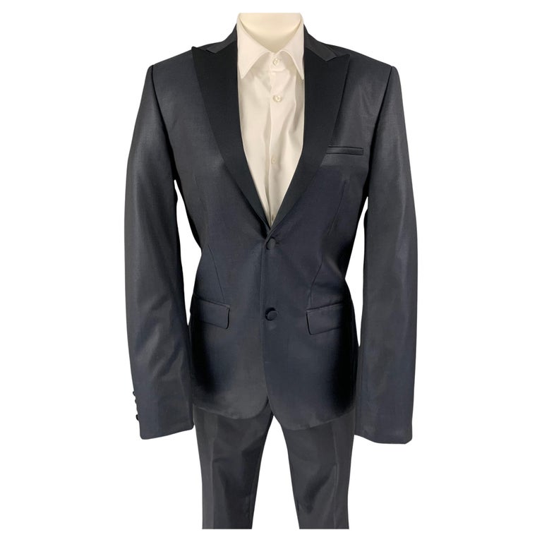 CALVIN KLEIN COLLECTION Size 38 Black Solid Wool Peak Lapel Tuxedo