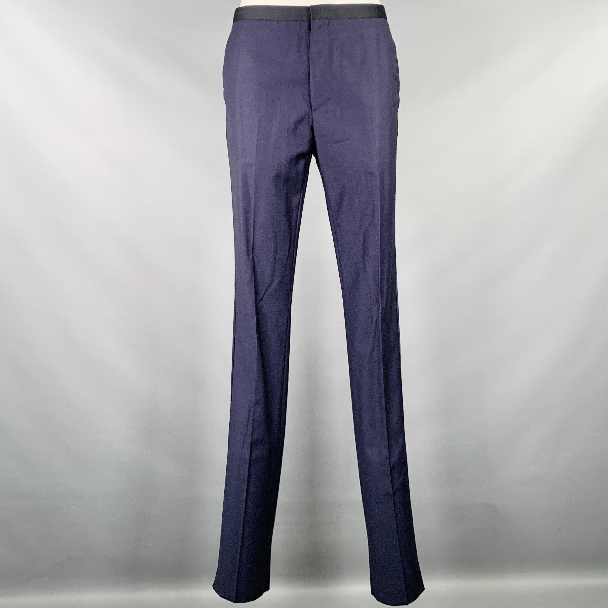 CALVIN KLEIN COLLECTION Taille 34 Laine noire marine à revers châle en vente 1