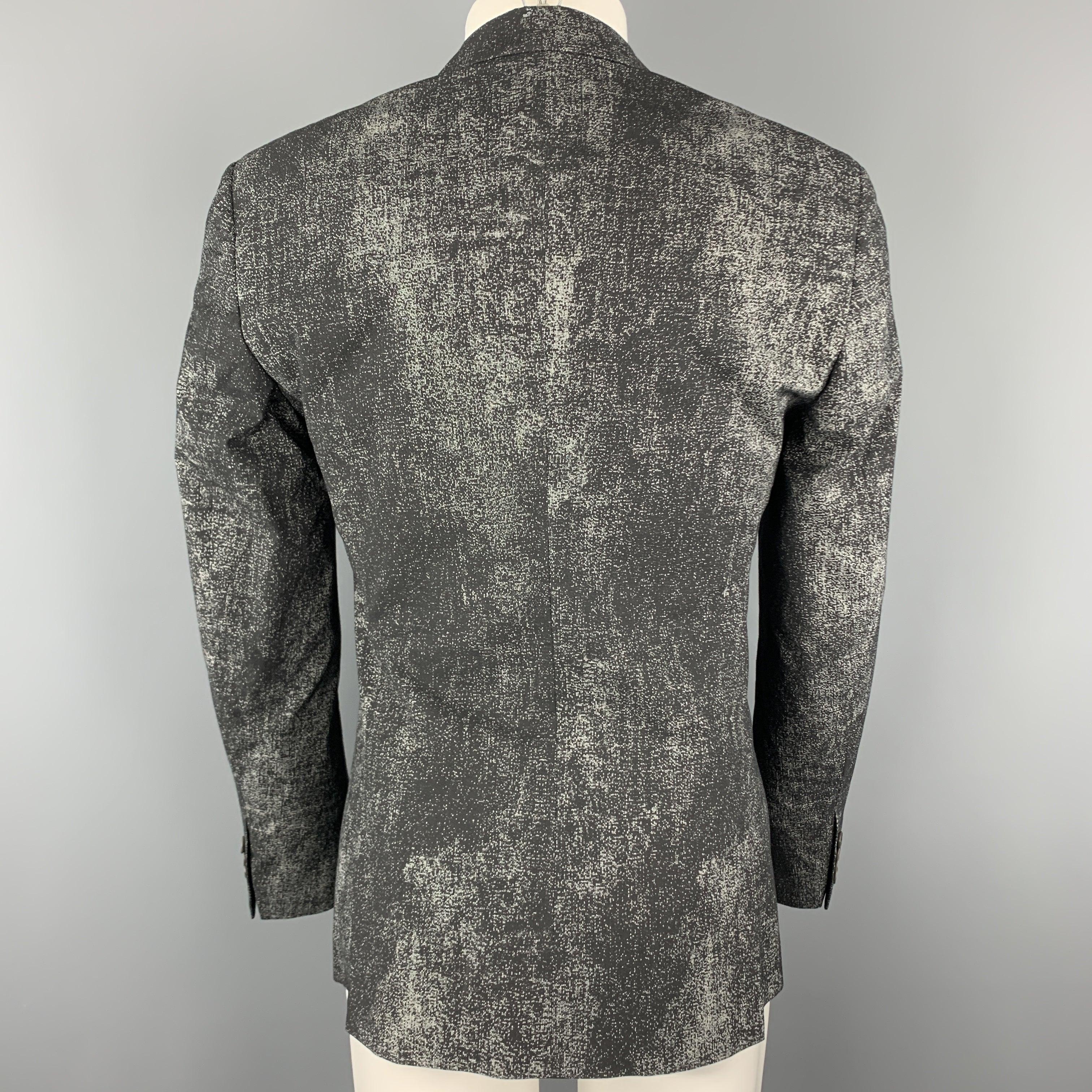 CALVIN KLEIN COLLECTION Size 36 Black & Grey Distressed Print Sport Coat For Sale 2