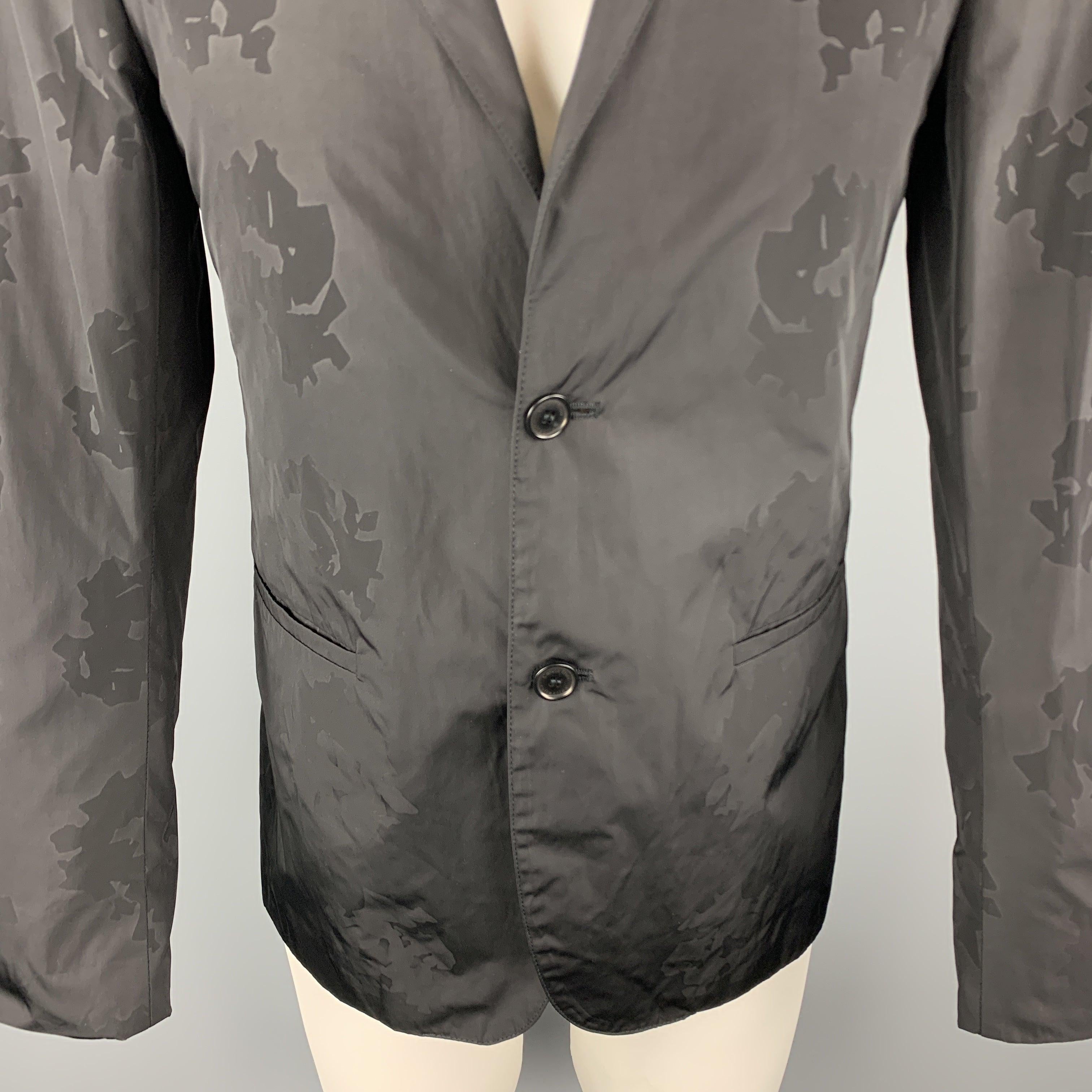 Men's CALVIN KLEIN COLLECTION Size 36 Black on Black Floral Notch Lapel Sport Coat For Sale