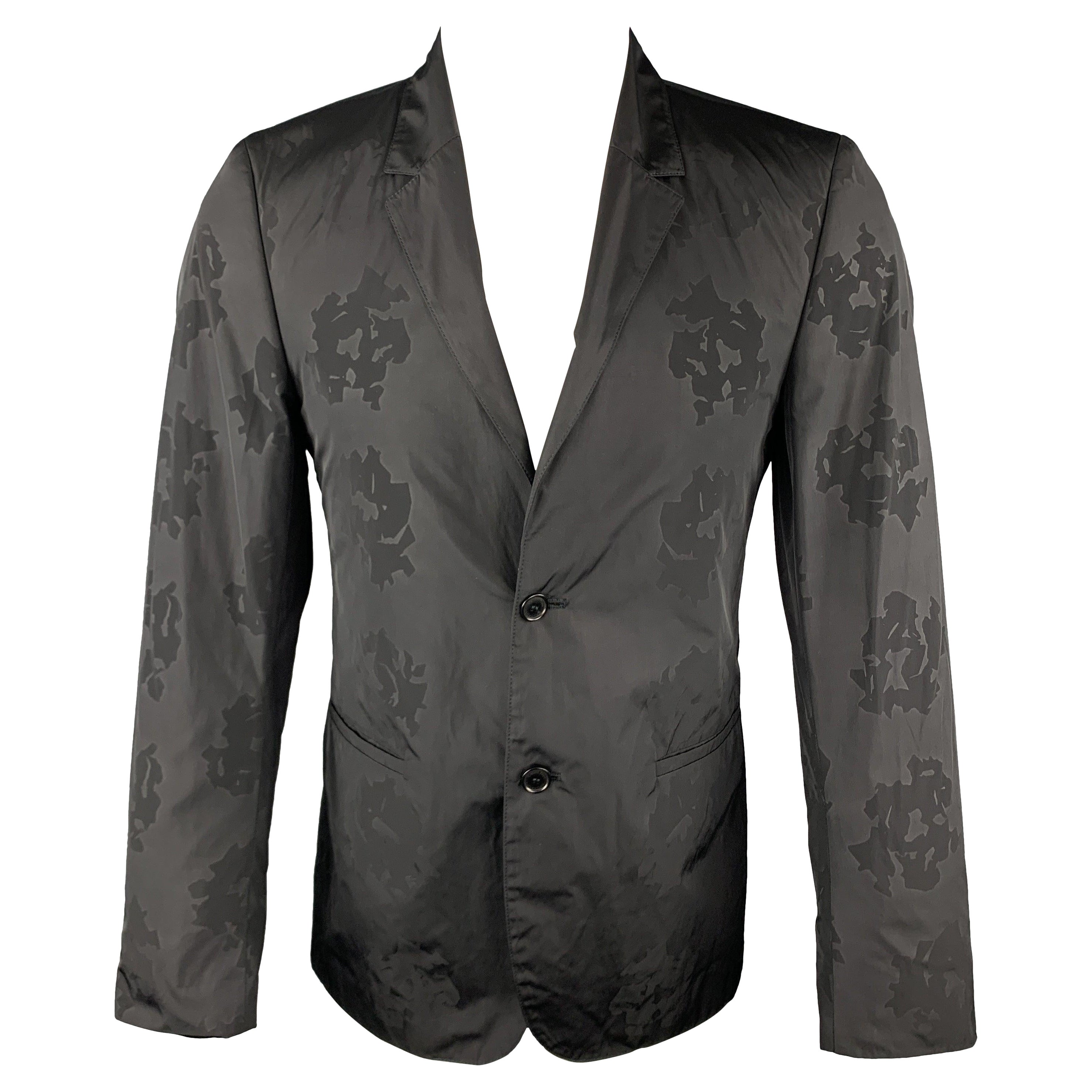 Calvin Klein Collection Taglia 36 Cappotto sportivo con risvolto floreale nero su nero