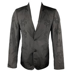 CALVIN KLEIN COLLECTION Size 36 Black on Black Floral Notch Lapel Sport Coat