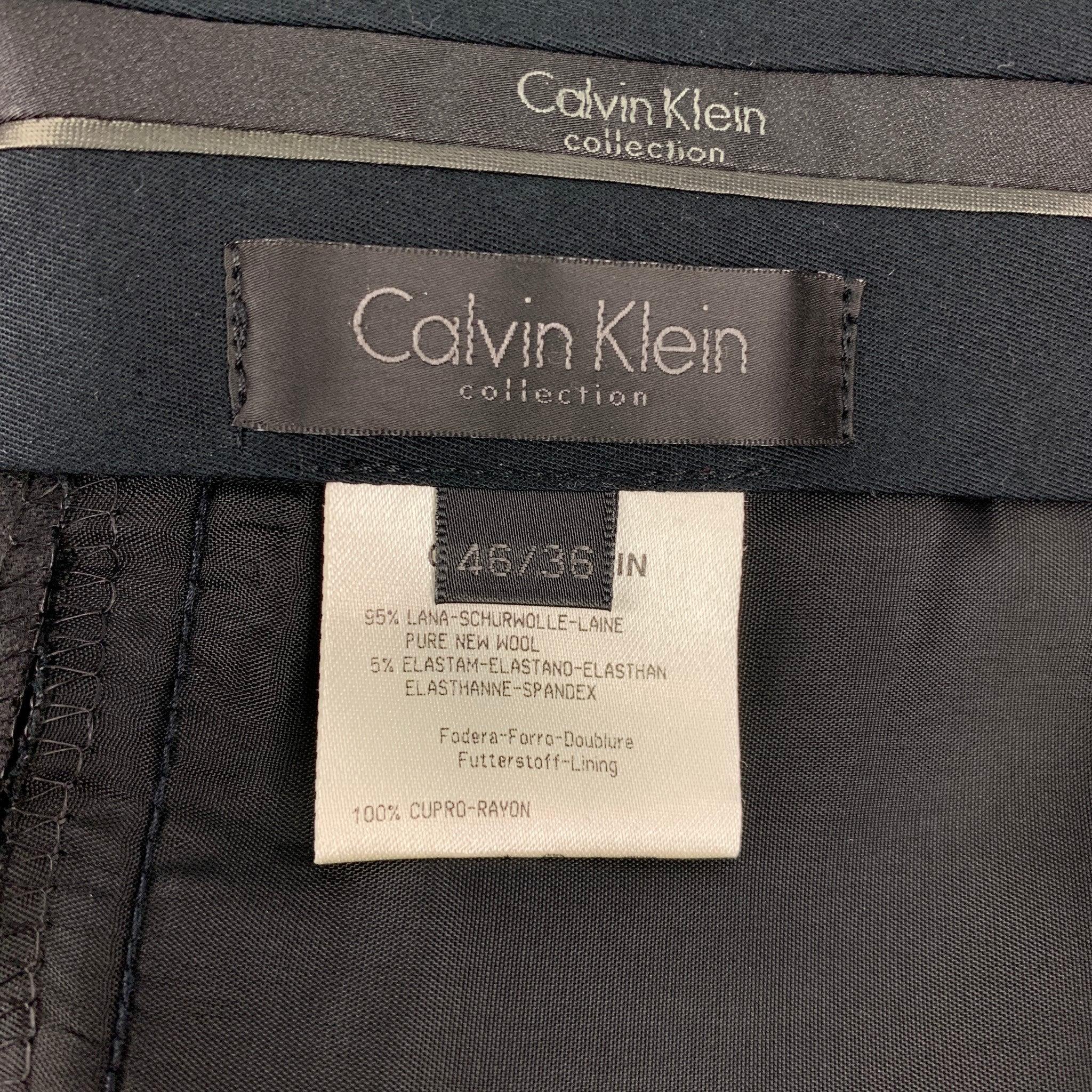 CALVIN KLEIN COLLECTION Size 36 Black Sparkle Wool Peak Lapel Tuxedo For Sale 7