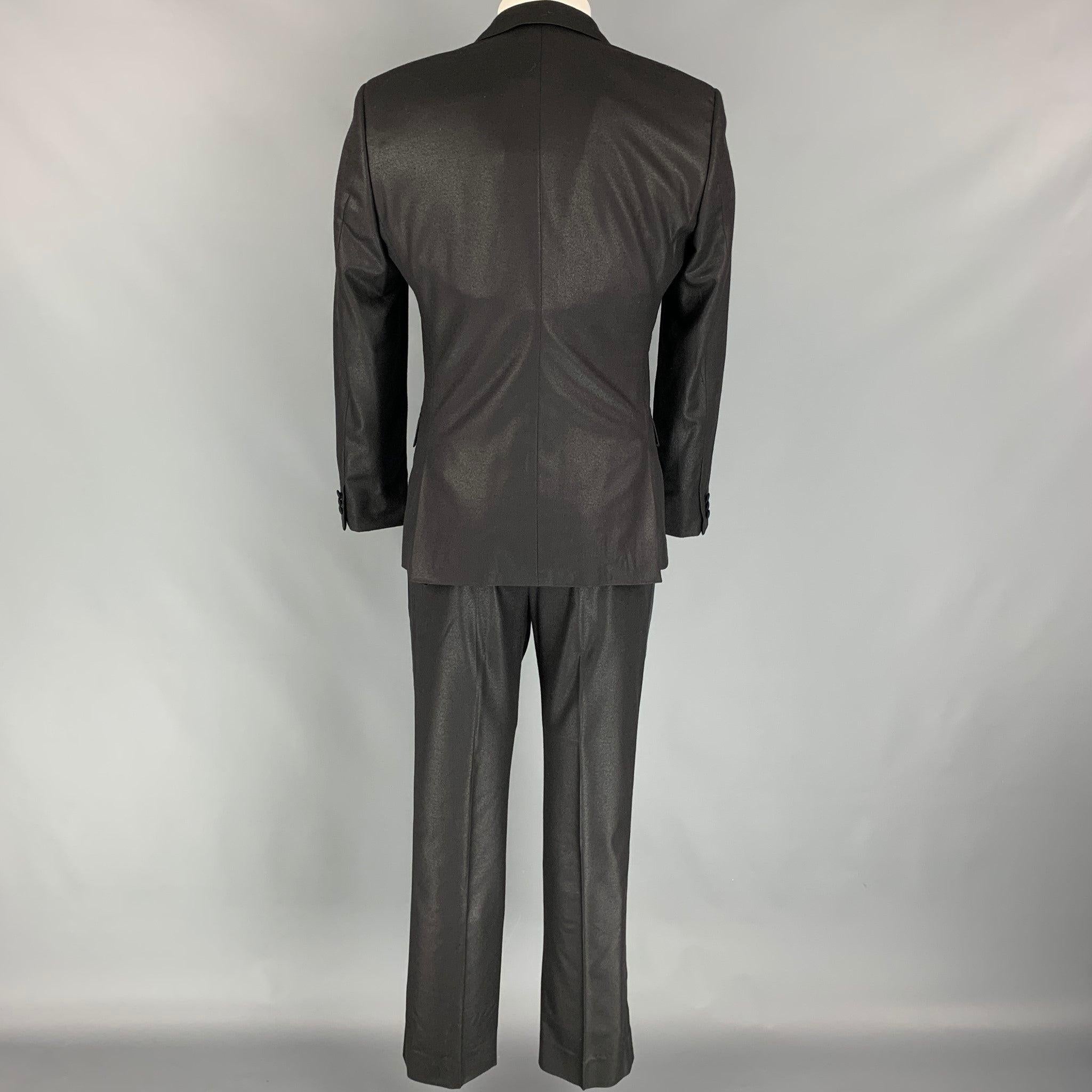 Men's CALVIN KLEIN COLLECTION Size 36 Black Sparkle Wool Peak Lapel Tuxedo For Sale