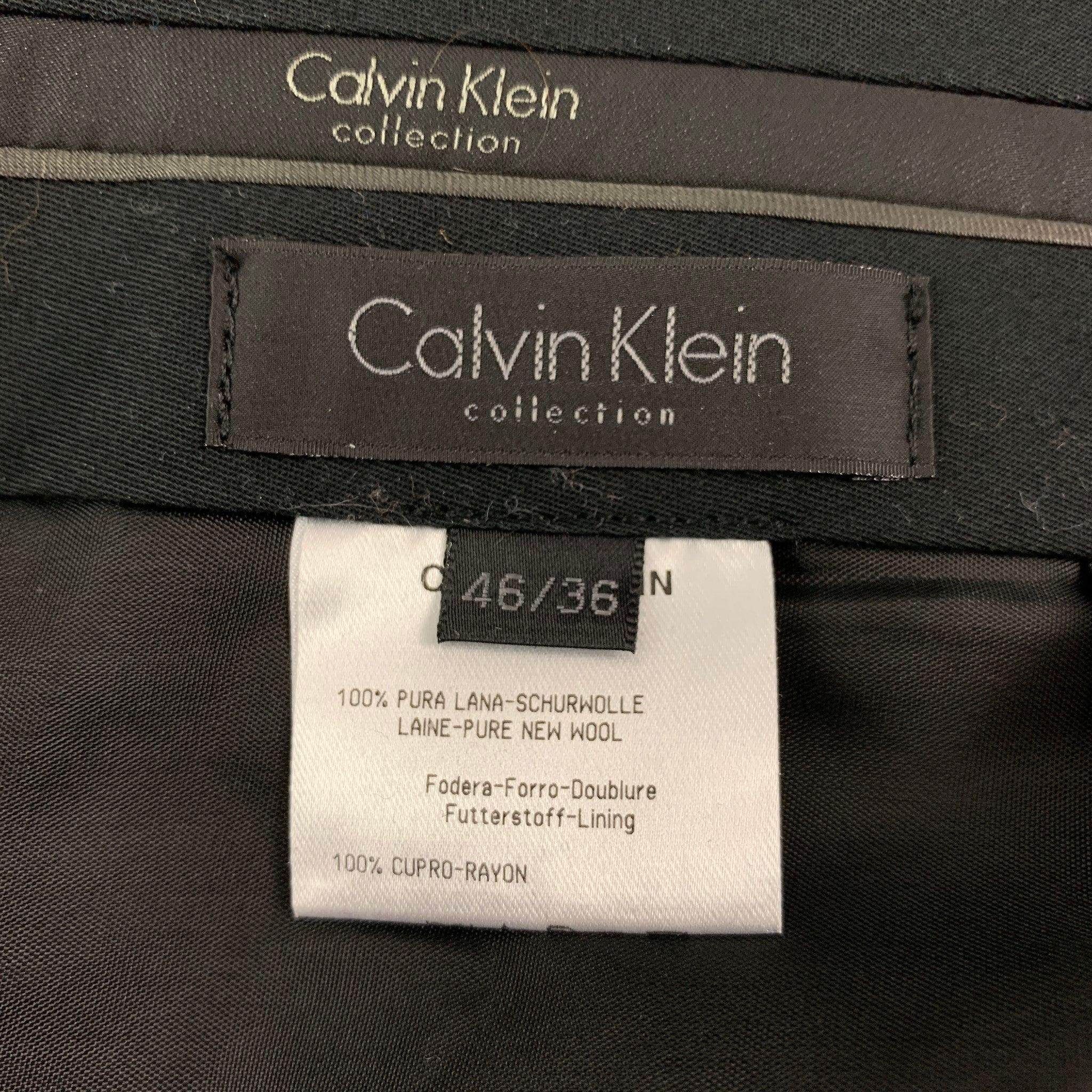 CALVIN KLEIN COLLECTION Size 36 Black Wool Notch Lapel Tuxedo Suit For Sale 6
