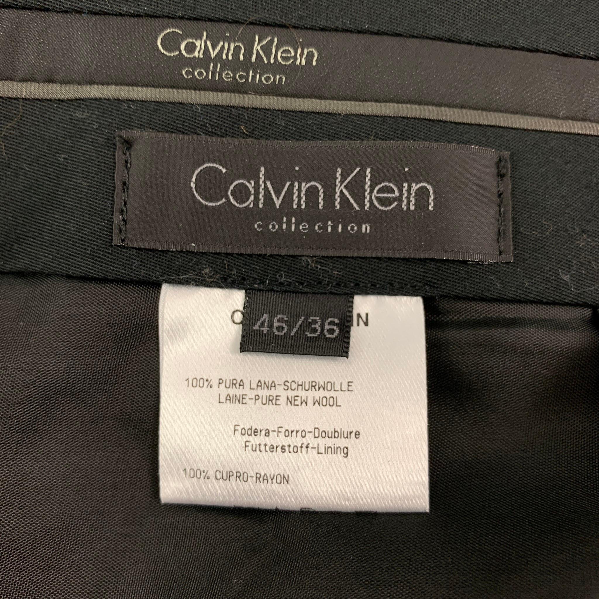 CALVIN KLEIN COLLECTION Size 36 Black Wool Notch Lapel Tuxedo Suit 3