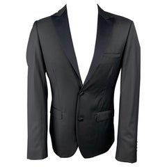 CALVIN KLEIN COLLECTION Size 36 Black Wool Peak Lapel Sport Coat