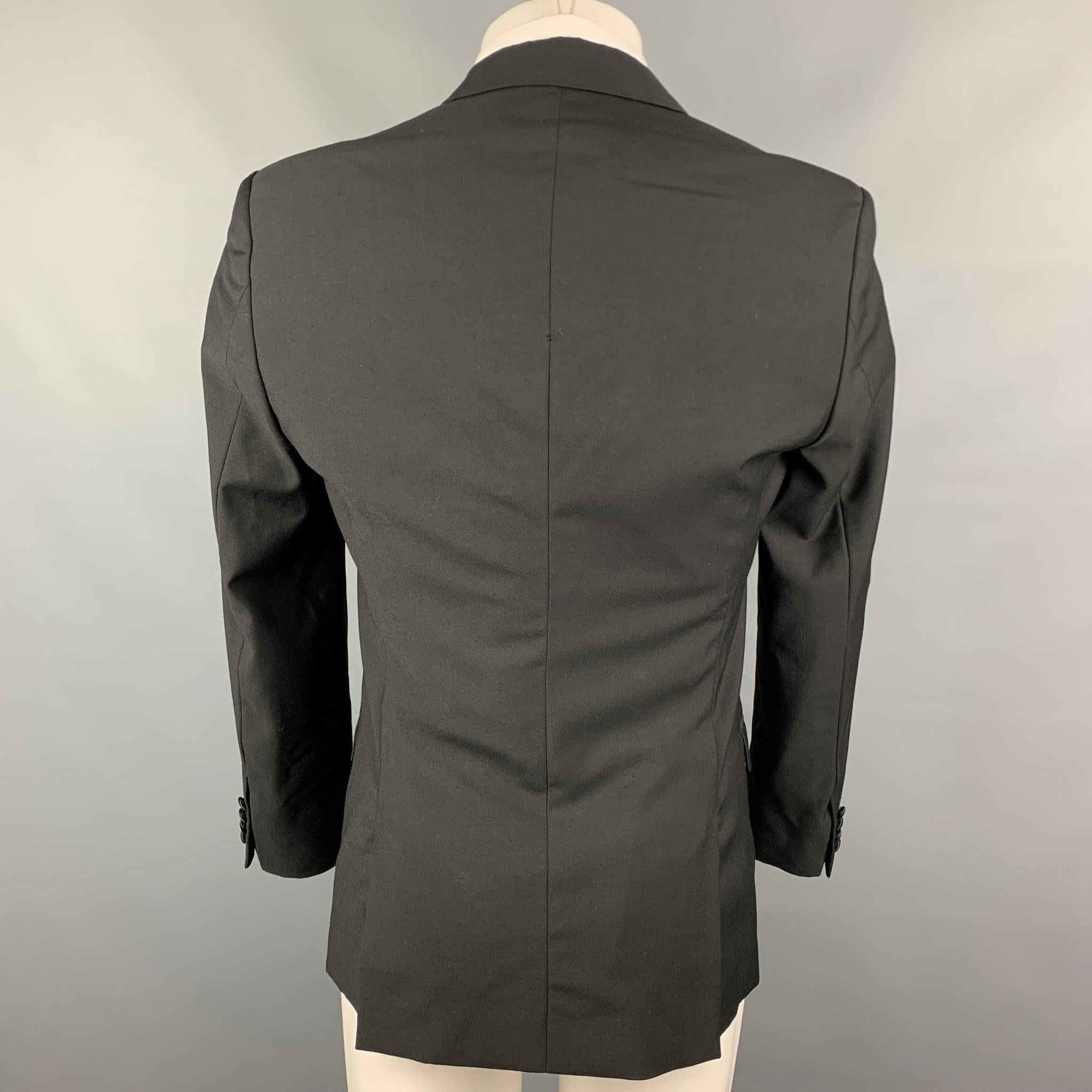 CALVIN KLEIN COLLECTION Size 36 Black Wool Peak Lapel Tuxedo Sport Coat For Sale 1