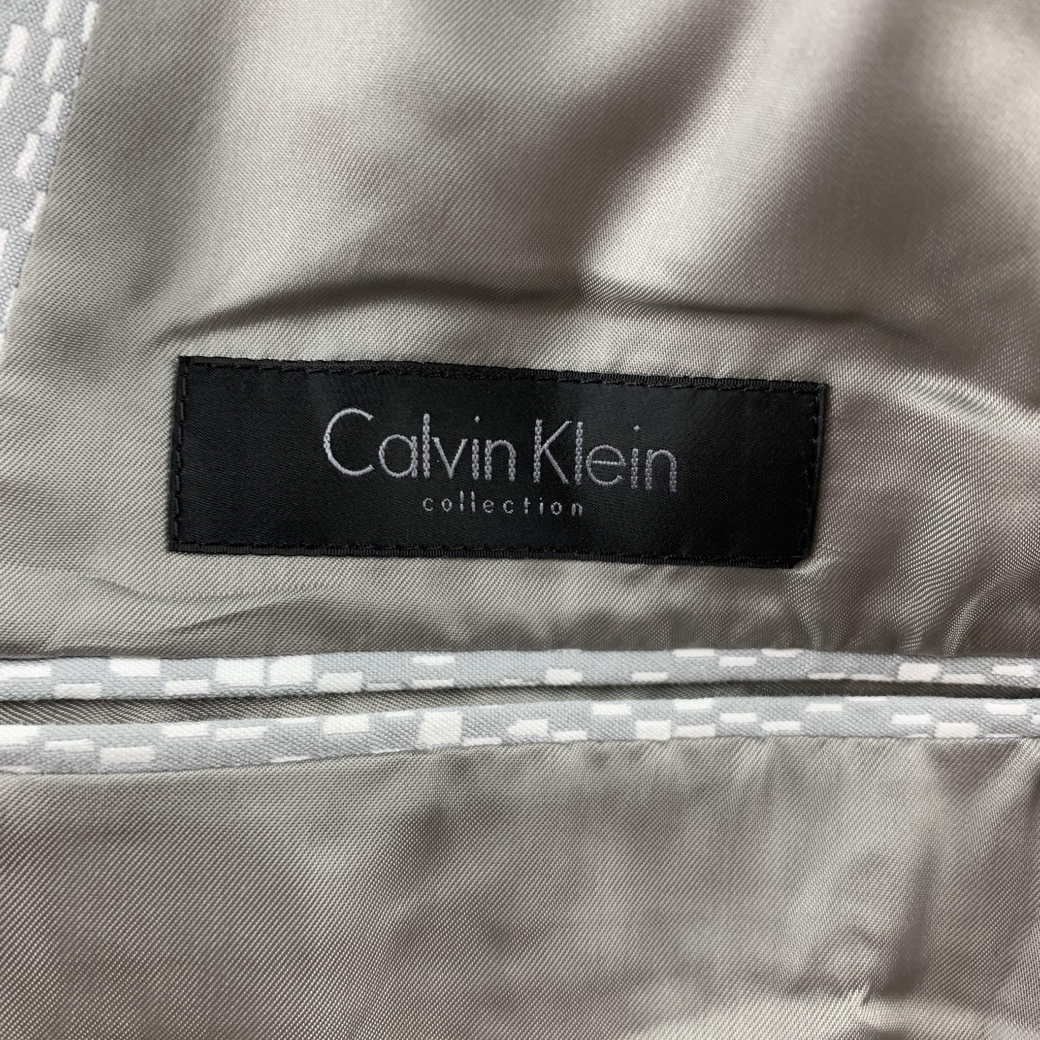 Men's CALVIN KLEIN COLLECTION Size 36 Grey & White Woven Notch Lapel Sport Coat