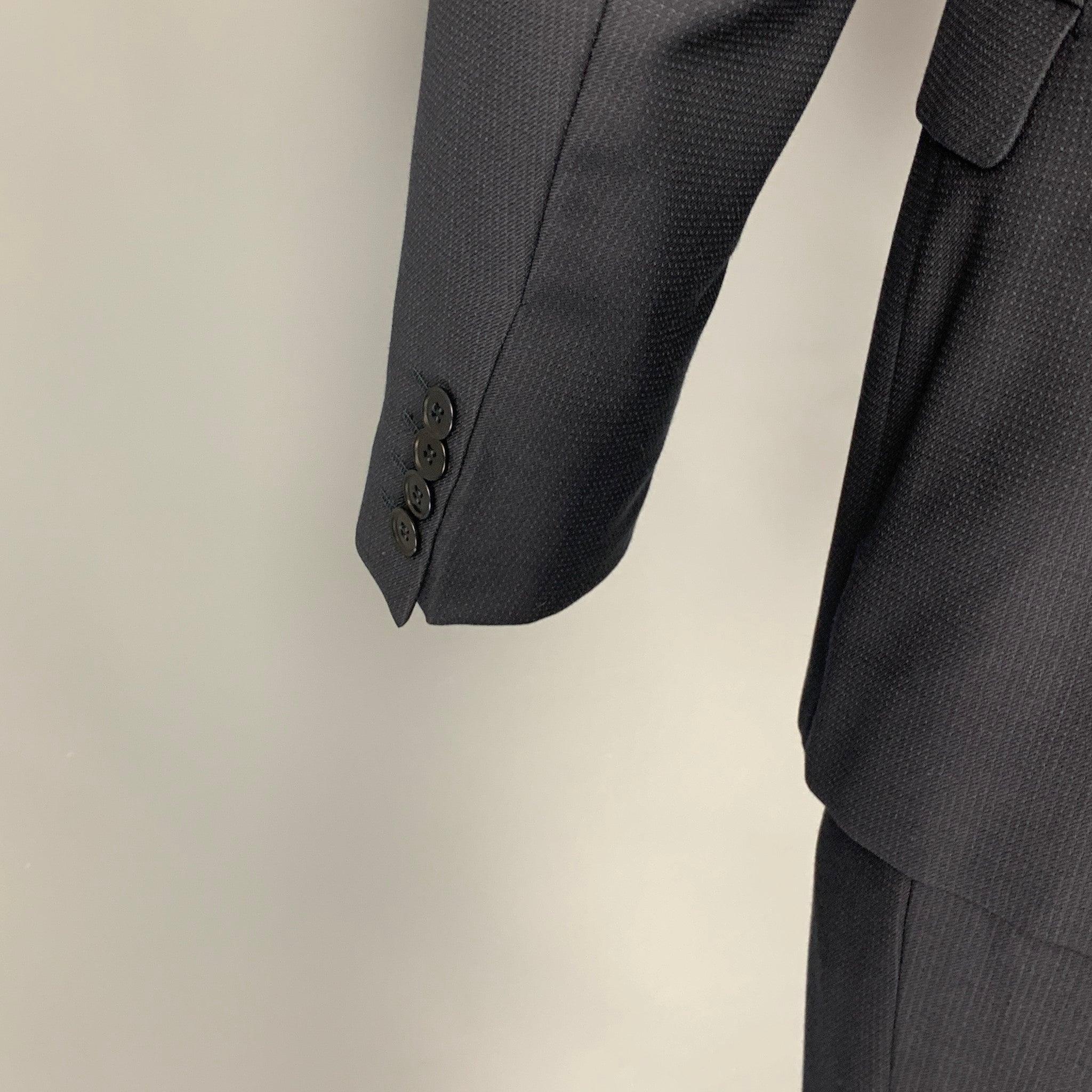 CALVIN KLEIN COLLECTION Größe 36 Navy Grid Wool Peak Lapel Suit im Angebot 1