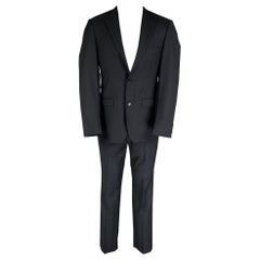 CALVIN KLEIN COLLECTION Taglia 36 Abito in lana a reticolo blu scuro con risvolto a punta
