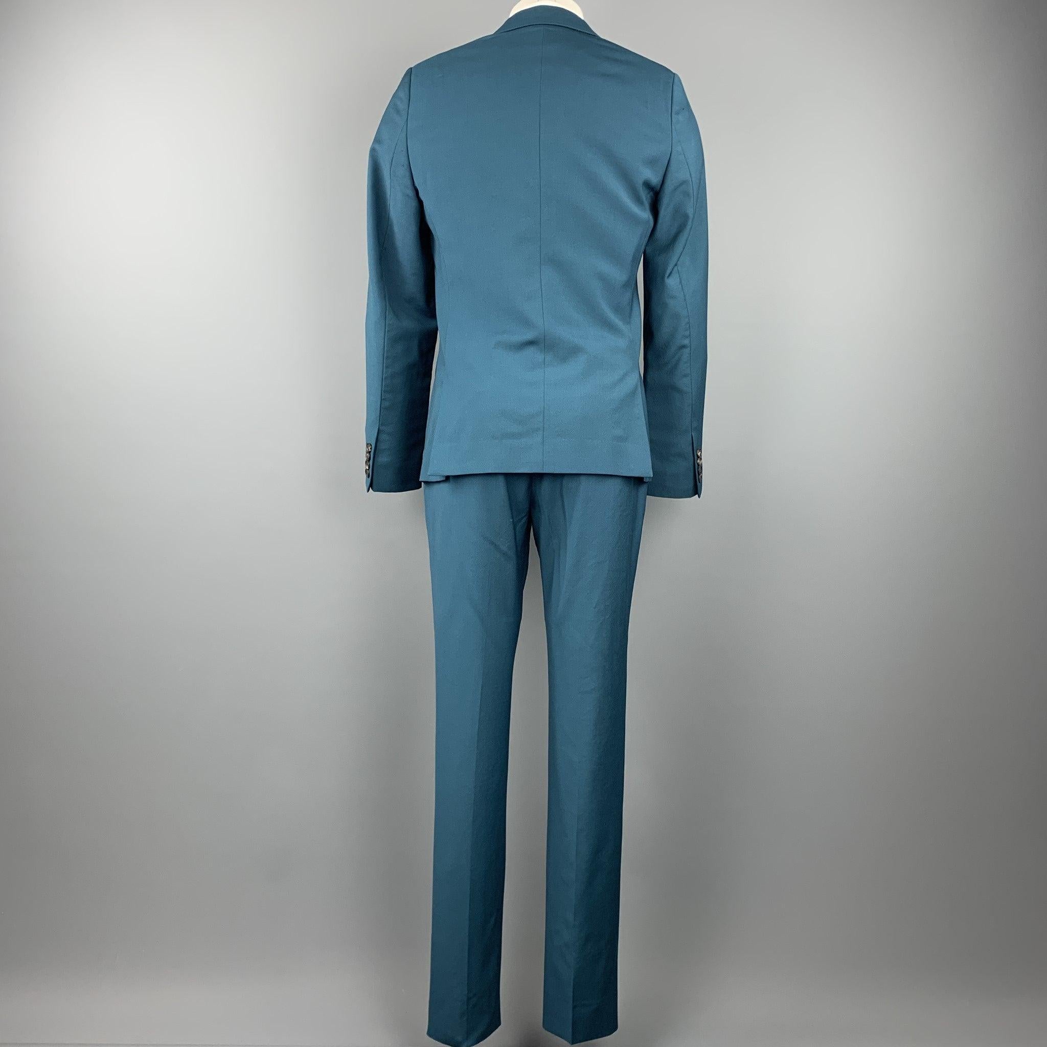 Men's CALVIN KLEIN COLLECTION Size 36 Wool Notch Lapel Teal Suit For Sale