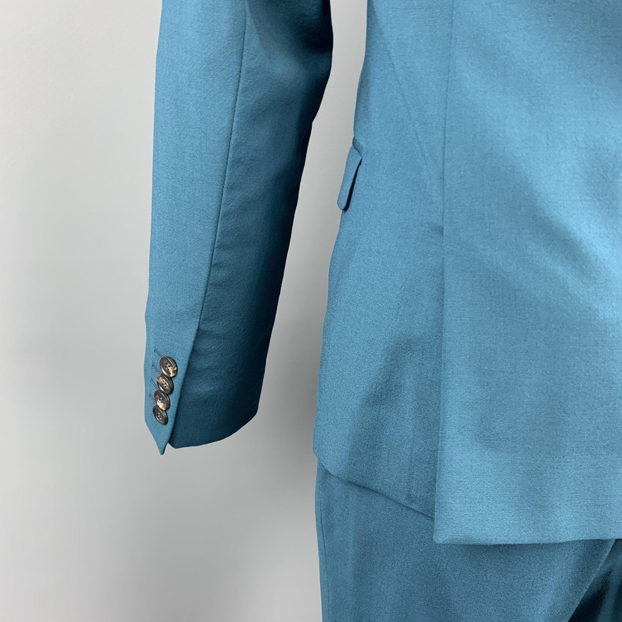 CALVIN KLEIN COLLECTION Size 36 Wool Notch Lapel Teal Suit For Sale 1