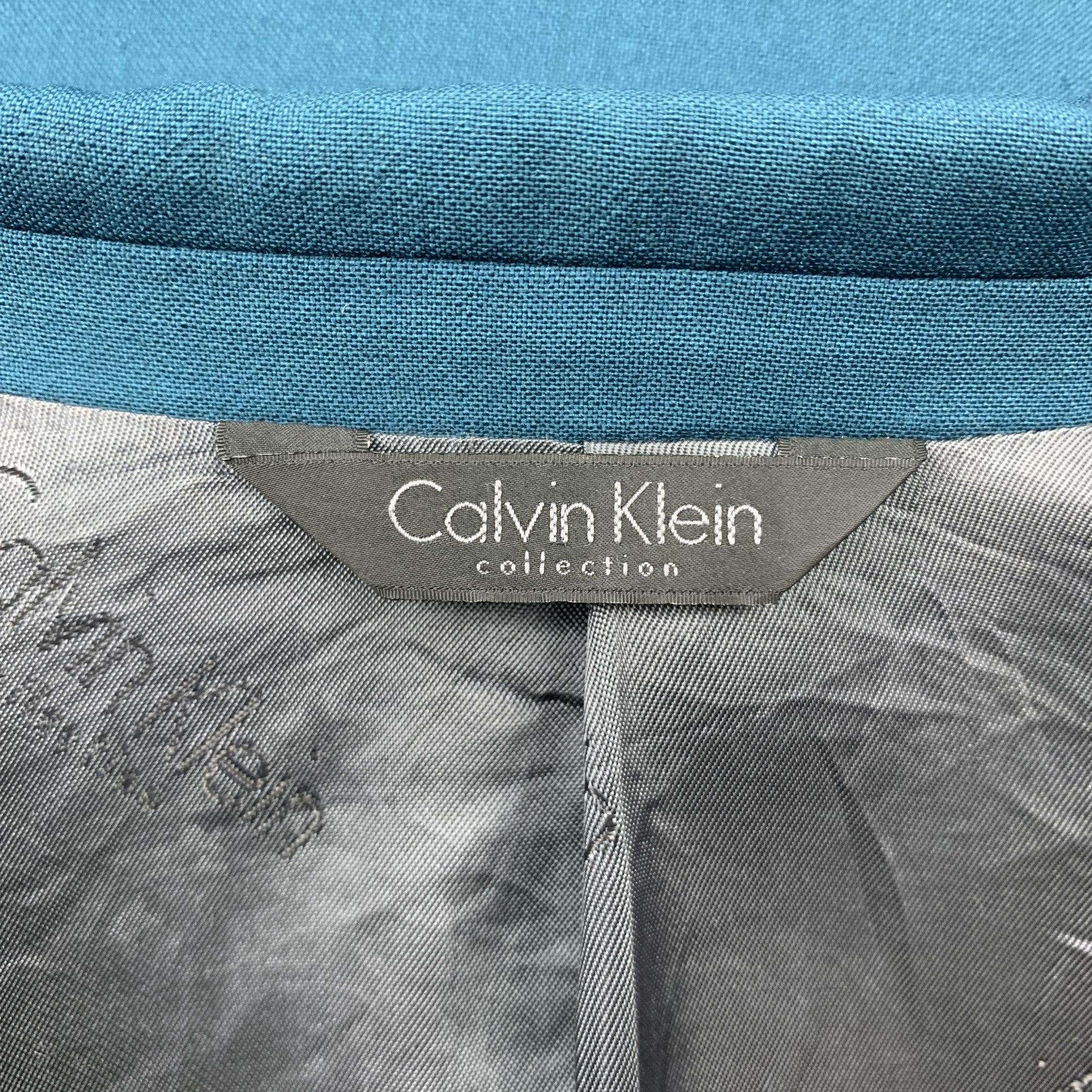 CALVIN KLEIN COLLECTION Size 36 Wool Notch Lapel Teal Suit For Sale 5