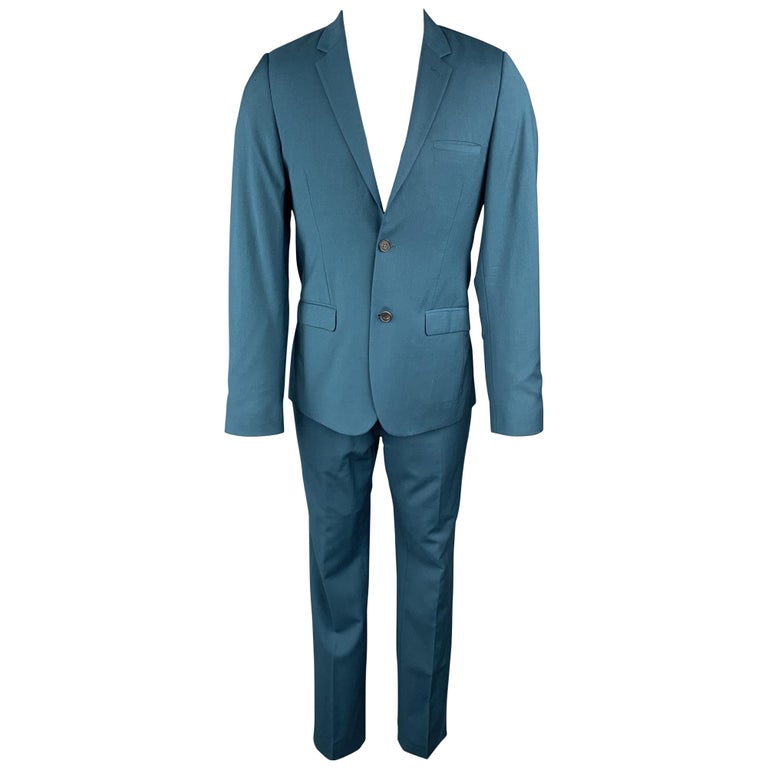 karbonade Knipperen krokodil CALVIN KLEIN COLLECTION Size 36 Wool Notch Lapel Teal Suit For Sale at  1stDibs