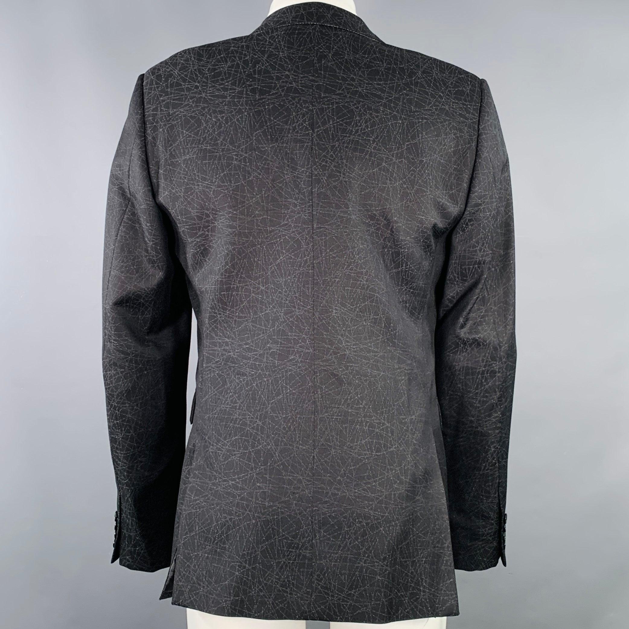 CALVIN KLEIN COLLECTION Size 38 Black Grey Lines Virgin Wool Tuxedo Sport Coat For Sale 1