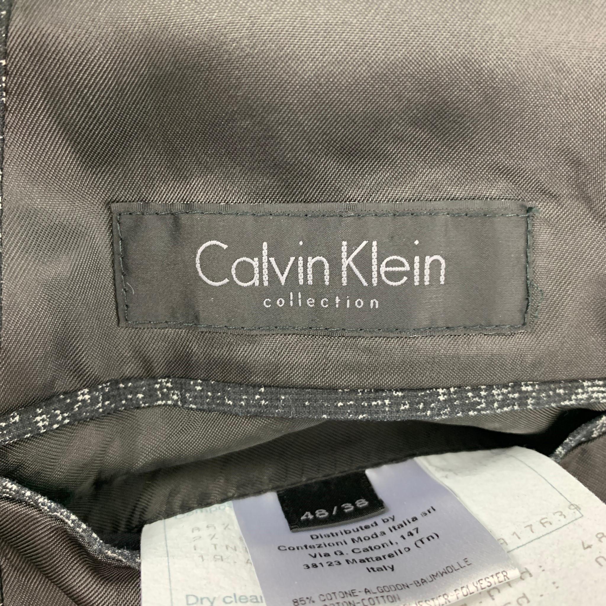 CALVIN KLEIN COLLECTION Size 38 Black & Grey Splattered Cotton Blend Notch Lapel 7
