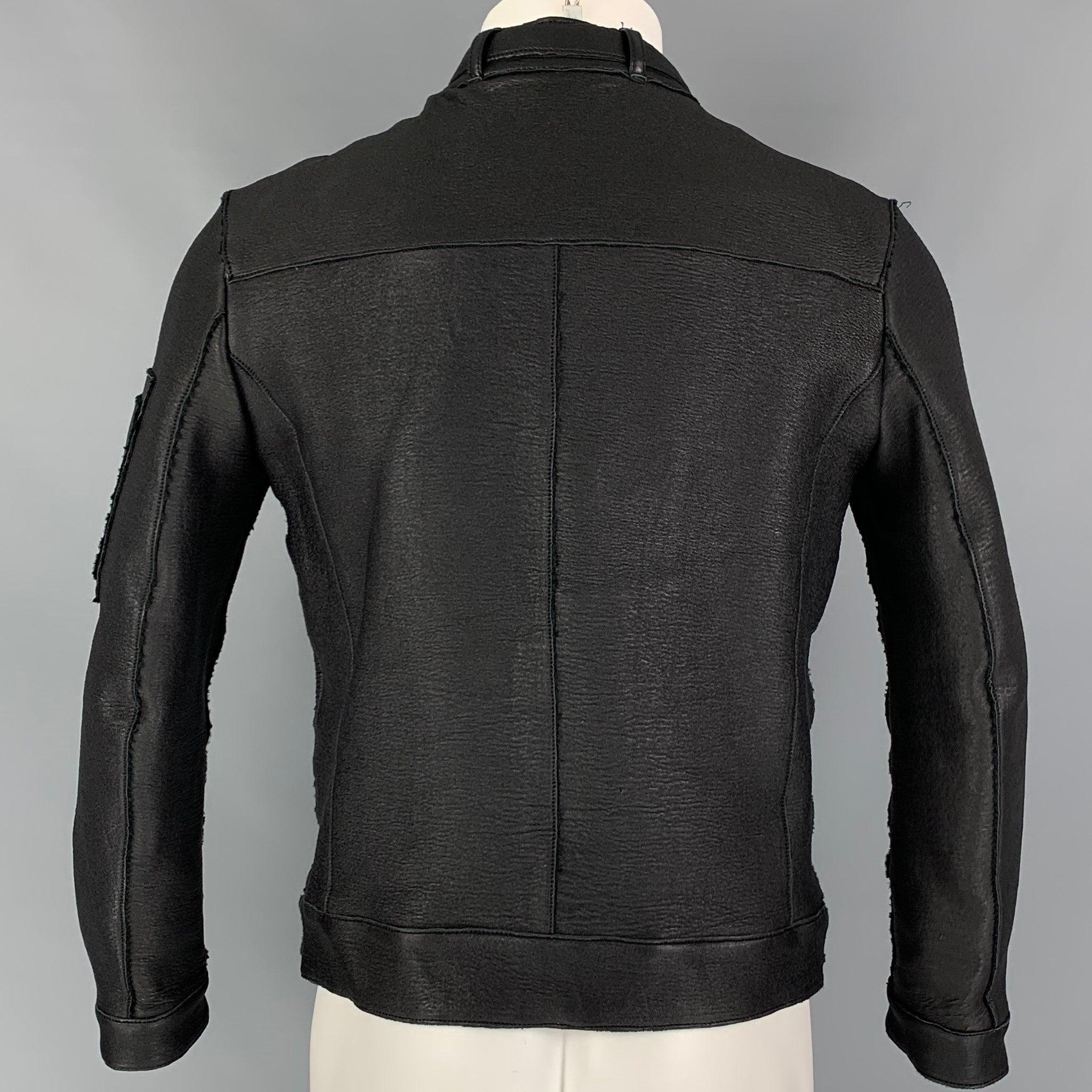 Men's CALVIN KLEIN COLLECTION Size 38 Black Leather Motorcycle Jacket For Sale