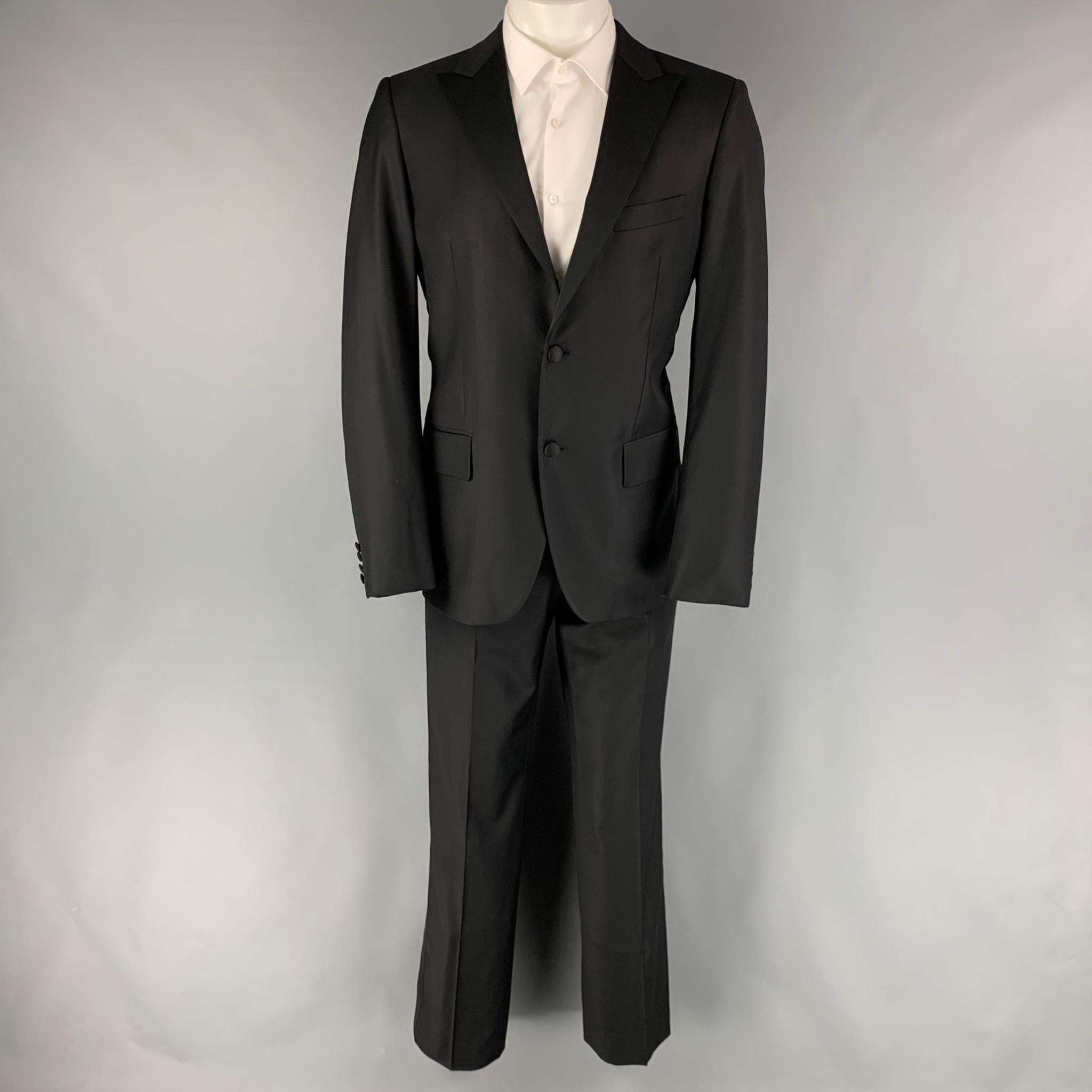 Men's CALVIN KLEIN COLLECTION Size 38 Black Solid Wool Peak Lapel 32 32 Tuxedo