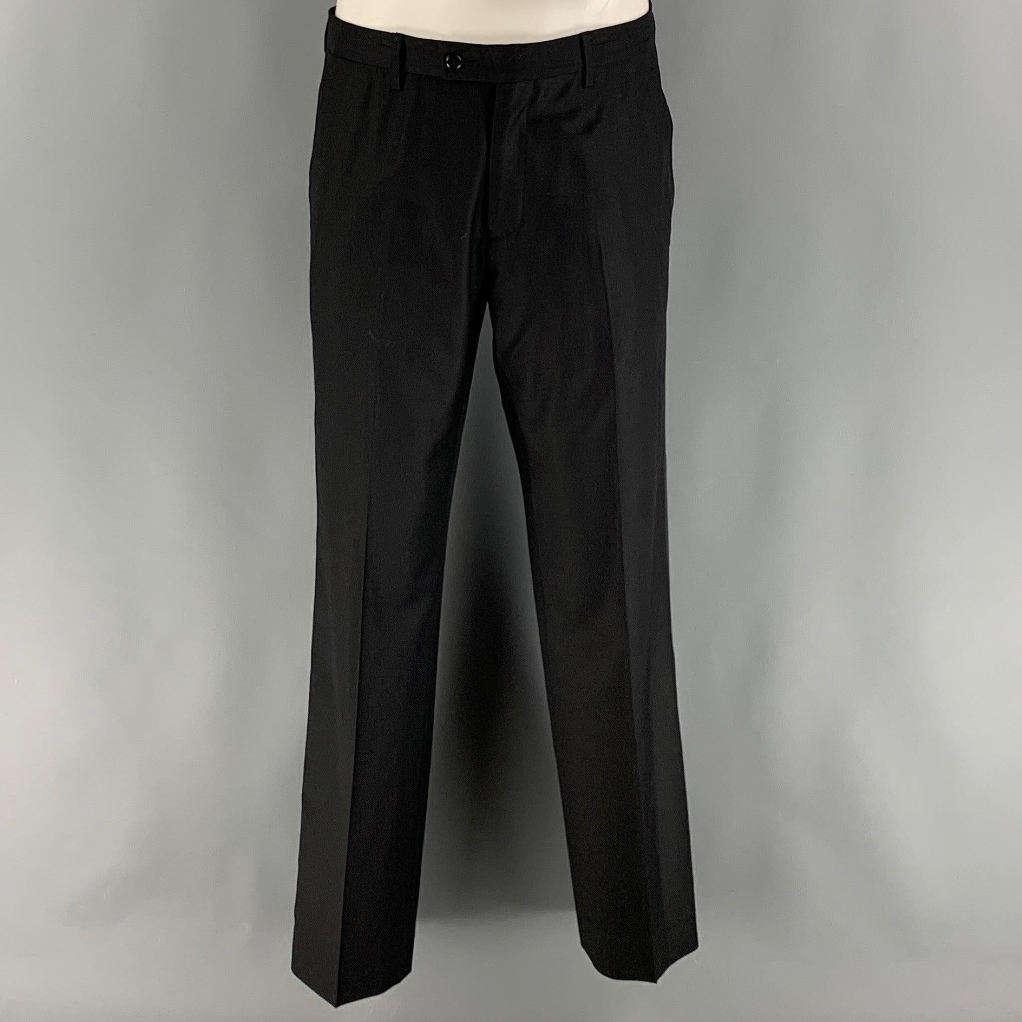 CALVIN KLEIN COLLECTION Size 38 Black Solid Wool Peak Lapel 32 32 Tuxedo For Sale 2