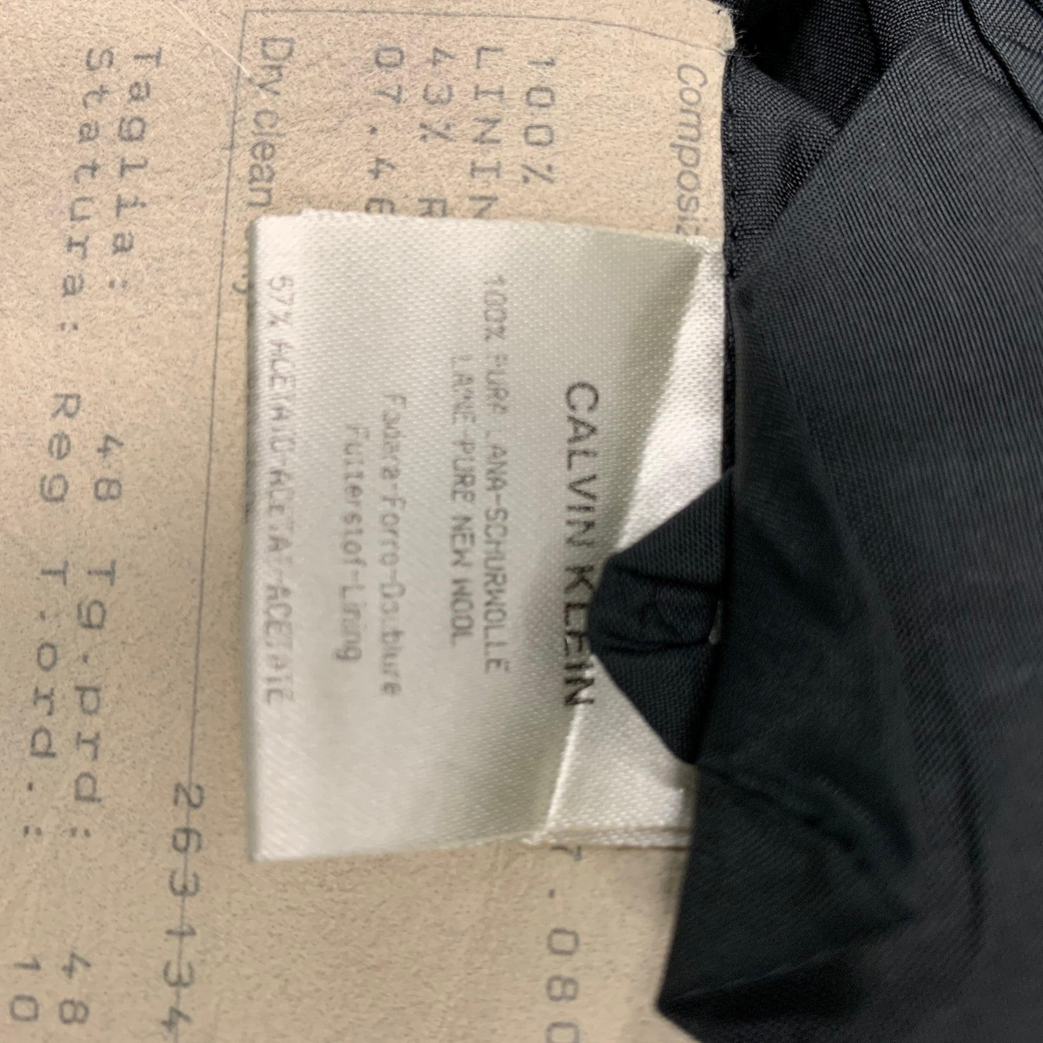 CALVIN KLEIN COLLECTION Size 38 Black Solid Wool Peak Lapel 32 32 Tuxedo 5