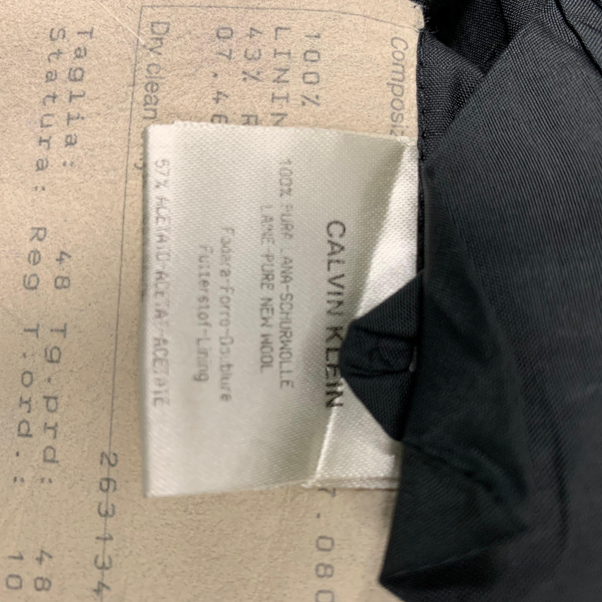 CALVIN KLEIN COLLECTION Size 38 Black Solid Wool Peak Lapel 32 32 Tuxedo 6