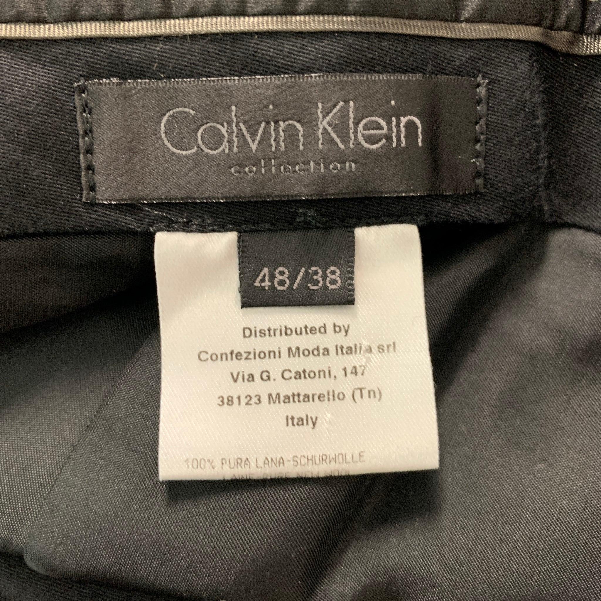 CALVIN KLEIN COLLECTION Size 38 Black Solid Wool Peak Lapel Tuxedo For Sale 7