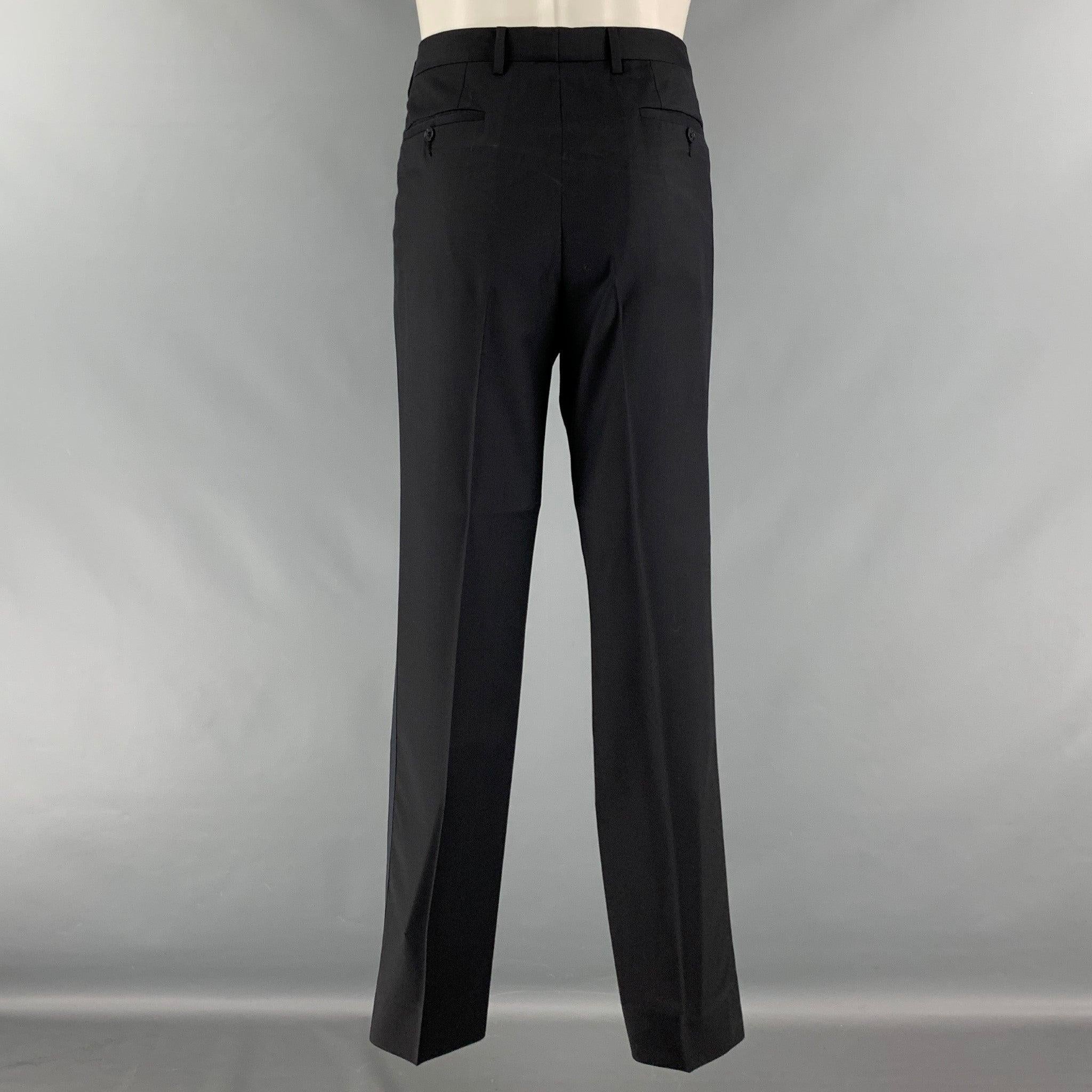 CALVIN KLEIN COLLECTION Size 38 Black Solid Wool Peak Lapel Tuxedo For Sale 3