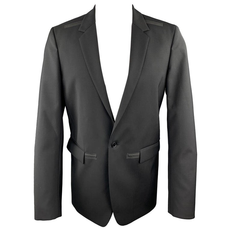 CALVIN KLEIN COLLECTION Size 38 Black Wool Rubber Piping Notch Lapel ...