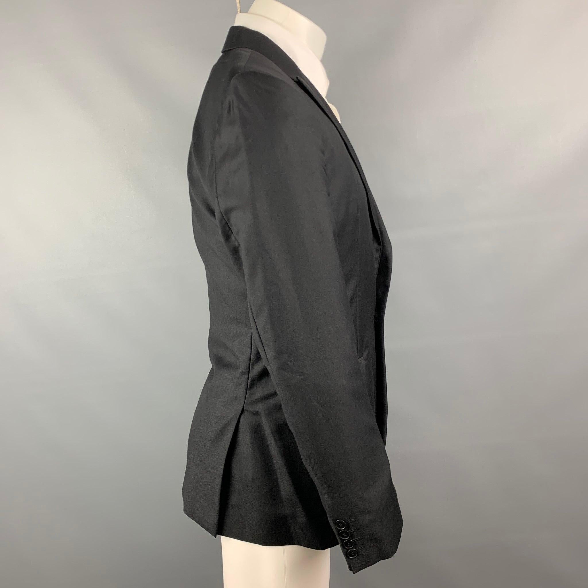 CALVIN KLEIN COLLECTION - Manteau de sport à revers en laine et soie noirs, taille 38 Pour hommes en vente