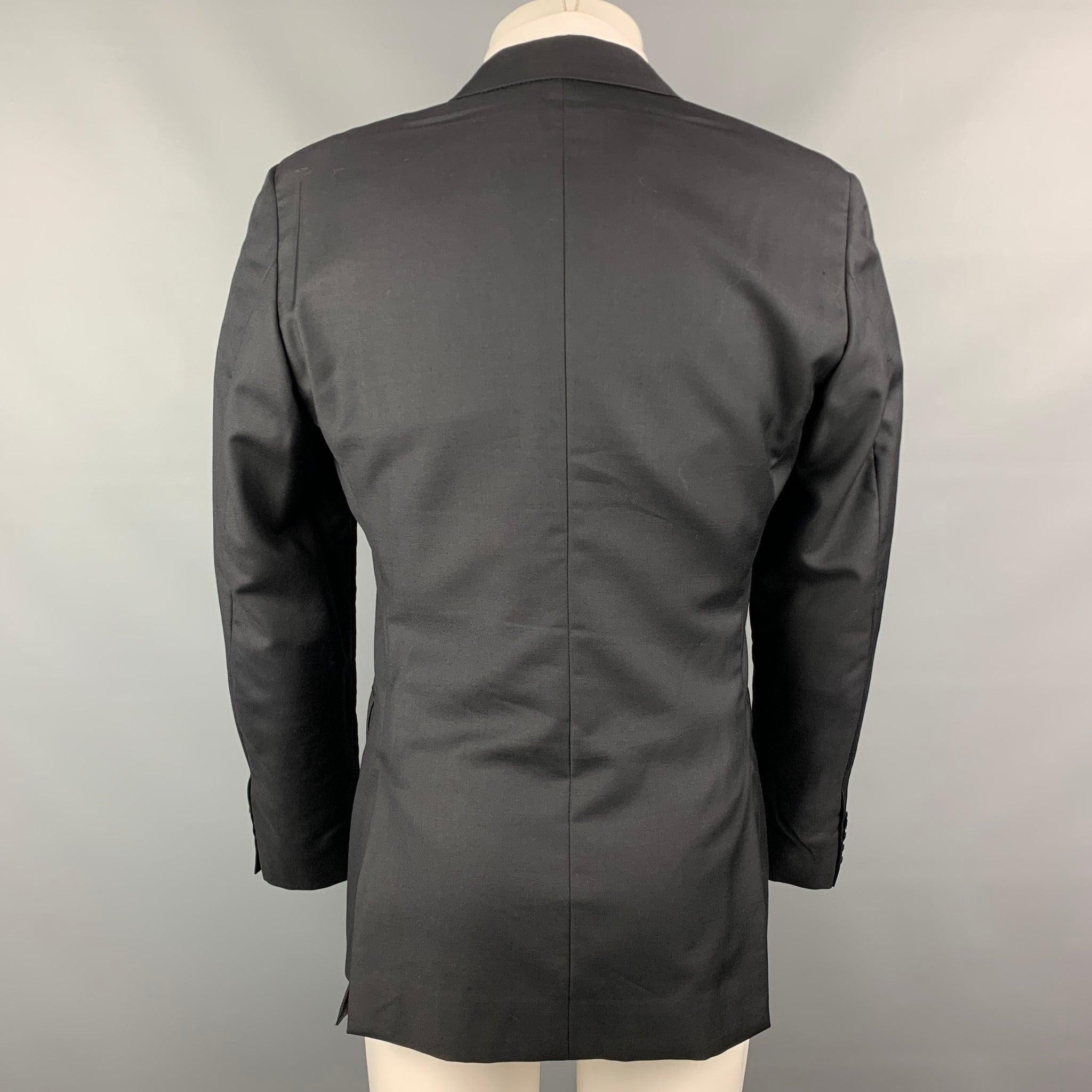 CALVIN KLEIN COLLECTION Size 38 Black Wool / Silk Peak Lapel Sport Coat For Sale 1