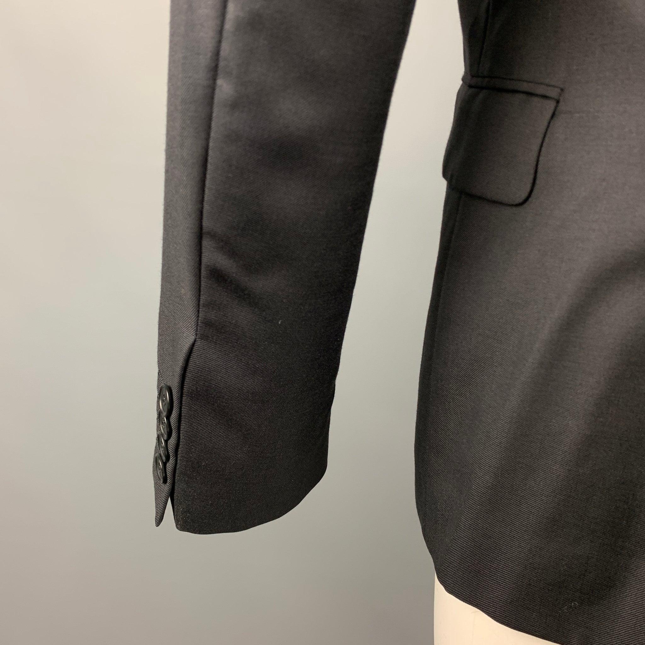 CALVIN KLEIN COLLECTION - Manteau de sport à revers en laine et soie noirs, taille 38 en vente 2