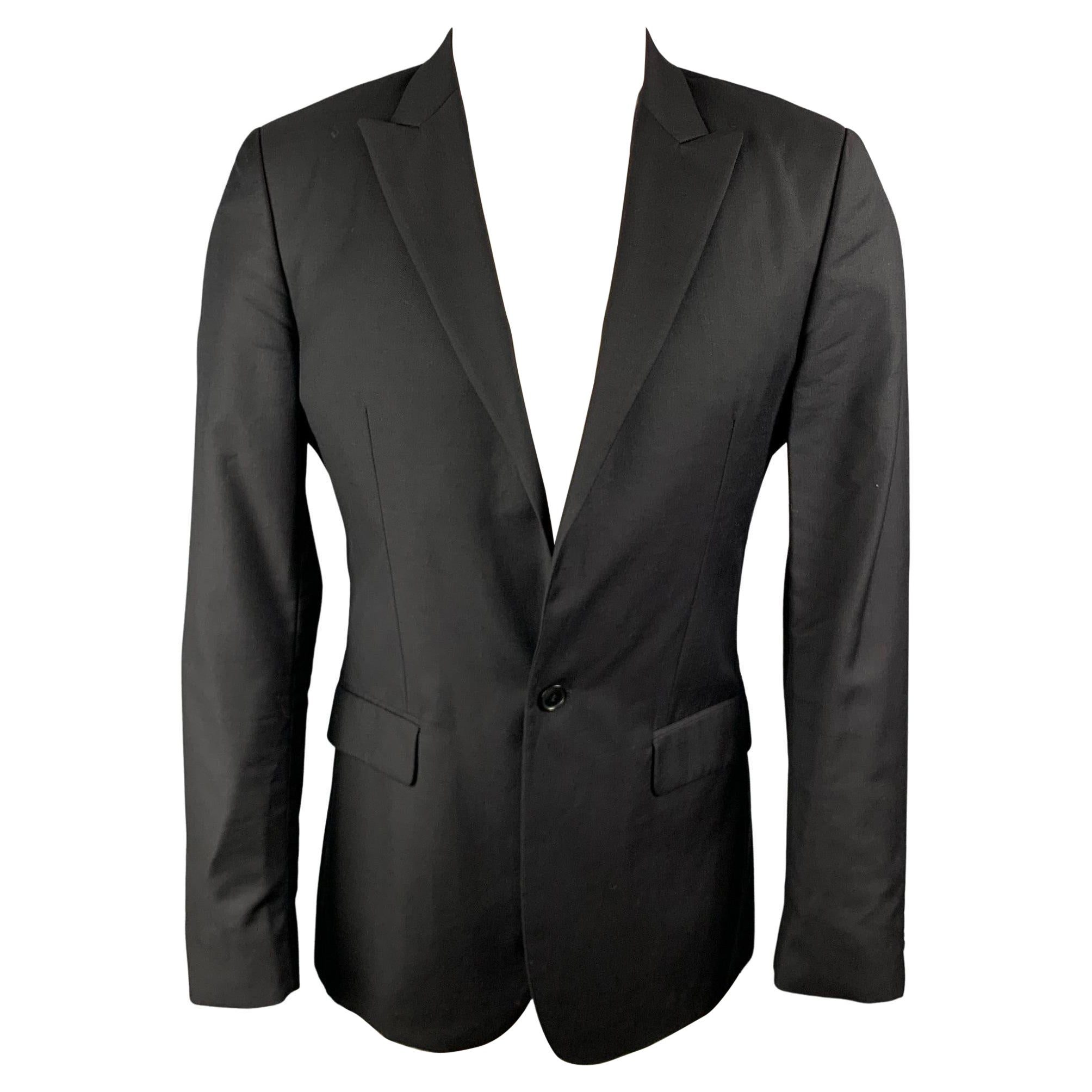CALVIN KLEIN COLLECTION Size 38 Black Wool / Silk Peak Lapel Sport Coat