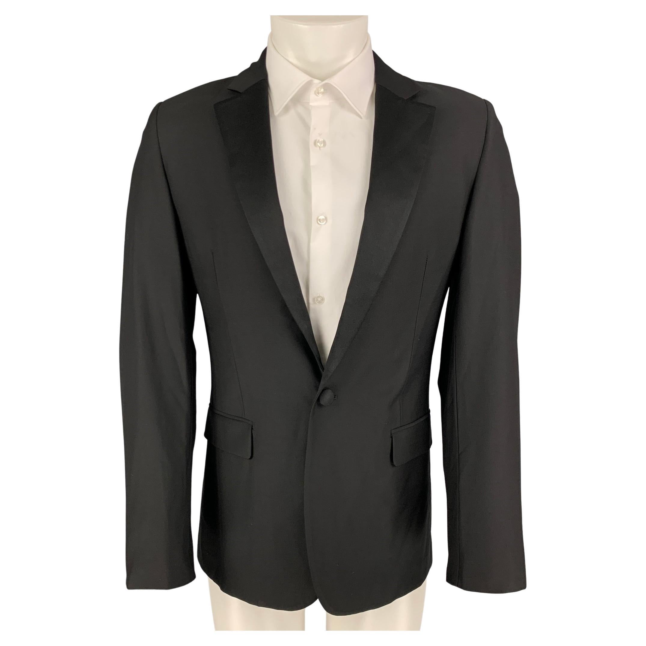 CALVIN KLEIN COLLECTION Size 38 Black Wool Tuxedo Sport Coat