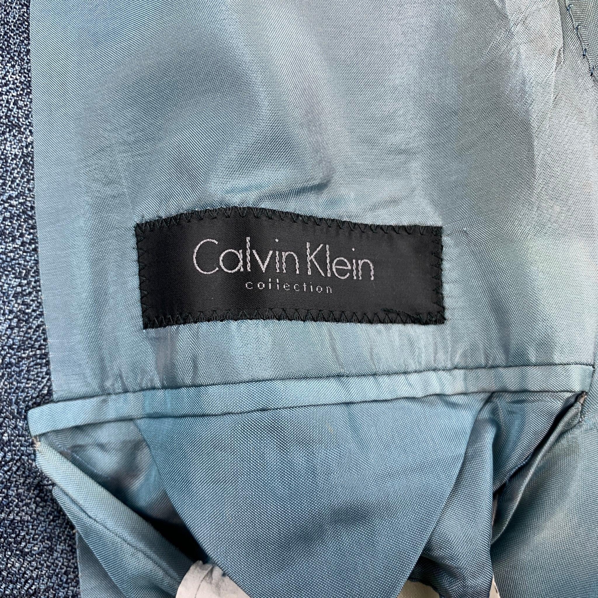Calvin Klein Collection Taille 38 Costume à revers échancré en laine chinée bleue 6