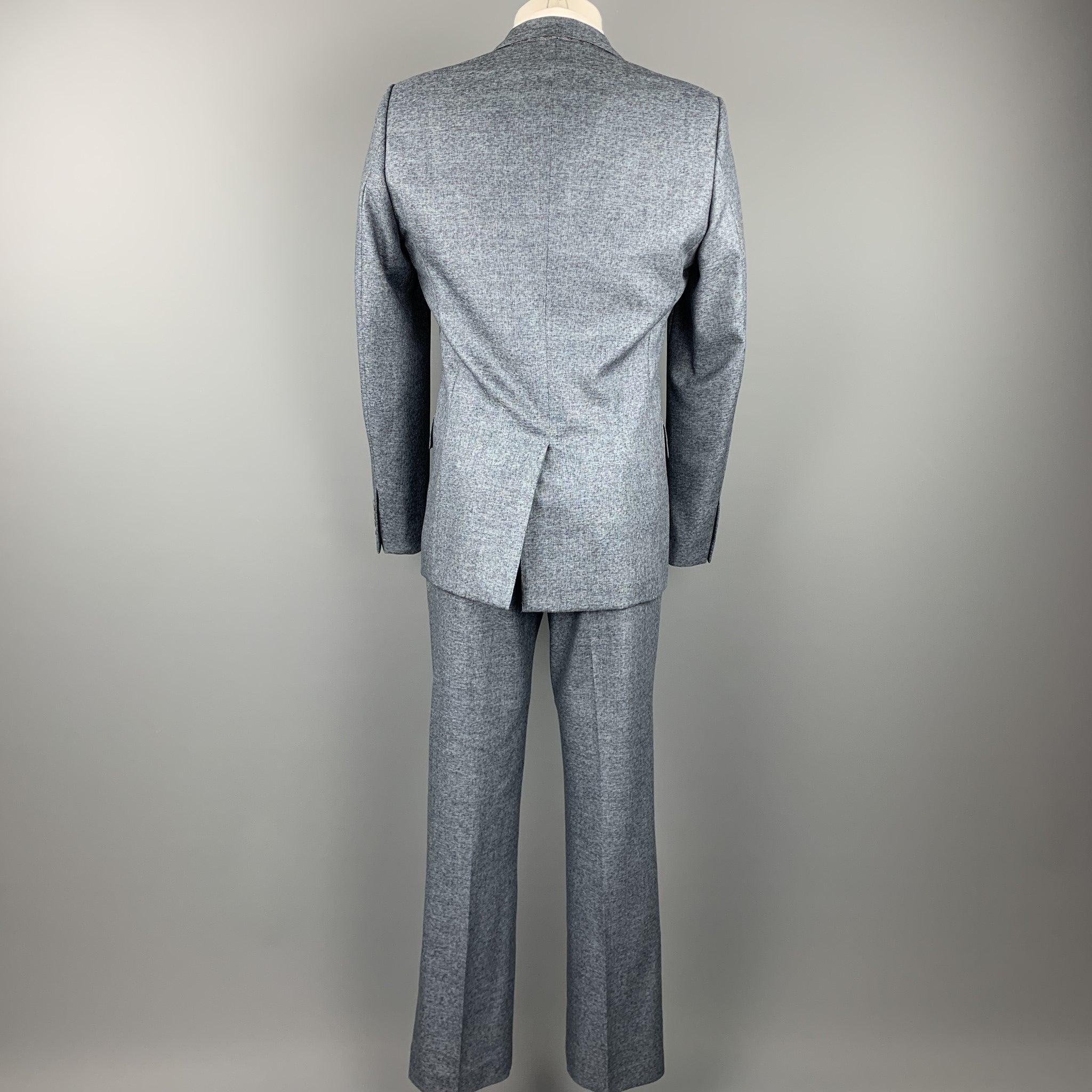 Men's CALVIN KLEIN COLLECTION Size 38 Blue Heather Wool Notch Lapel Suit For Sale